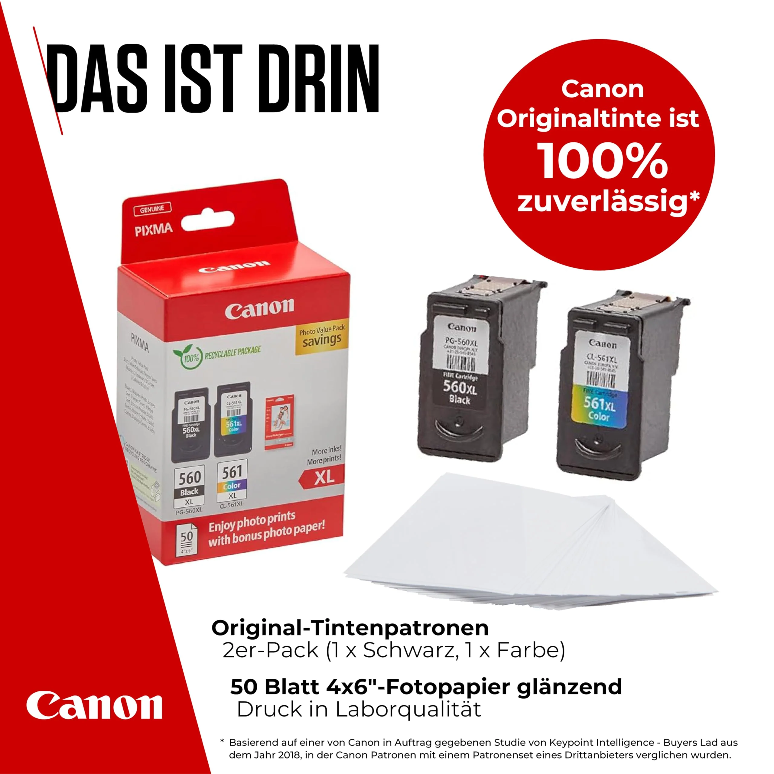 Canon Tinte & Papier Multipack - PG-560XL/CL-561XL Original Tintenpatronen 2er Pack (1 x Schwarz XL, 1 x Farbe XL) & 4x6 Fotopapier (50 x Blatt) - Kompatibel PIXMA Druckern - Image 3