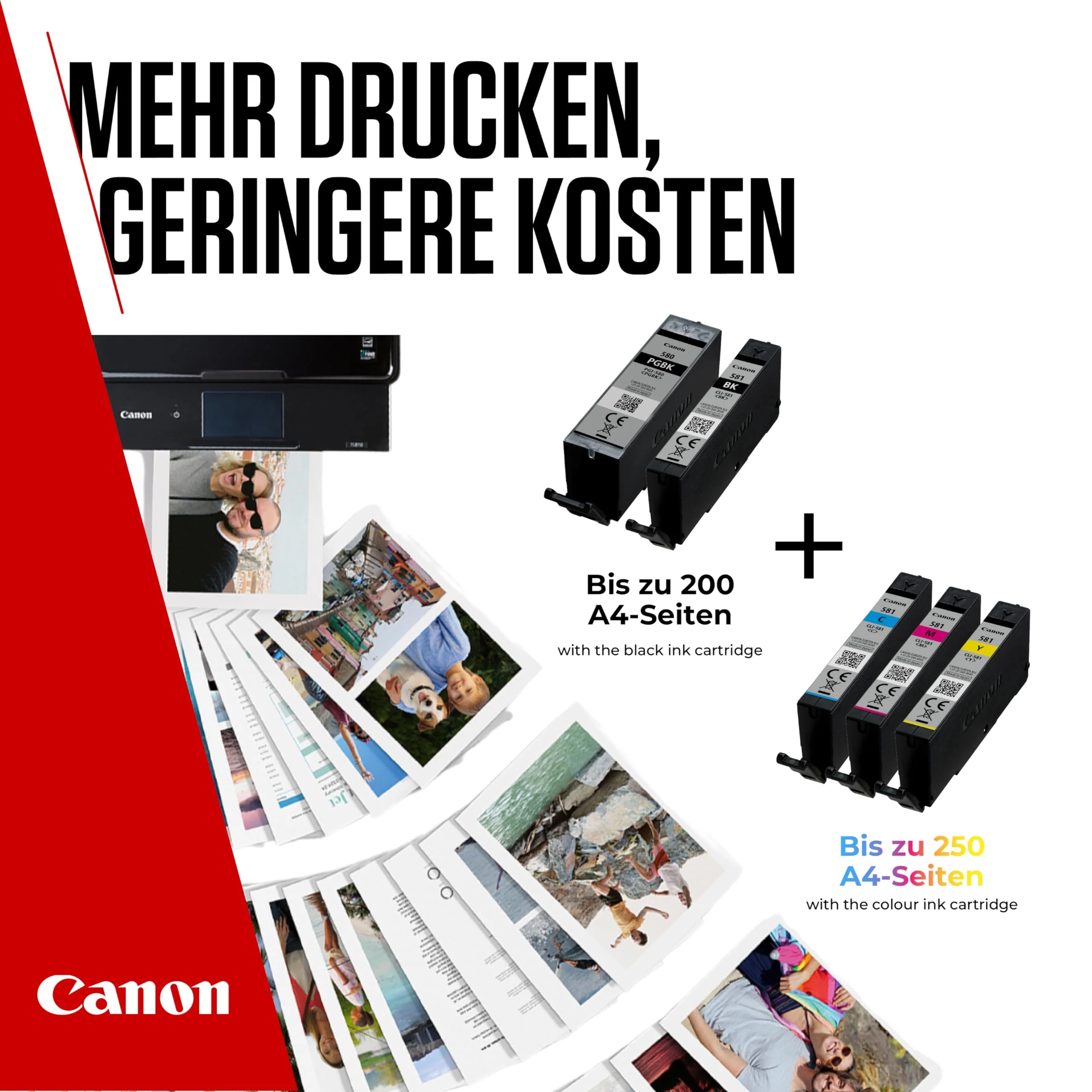 Canon Tinten-Multipack - PGI-580/CLI-581 Original Drucker-Tintenpatronen 5er-Pack (1 x Schwarz, 1 x Cyan, 1 x Magenta, 1 x Gelb & 1 x Schwarz) - Kompatibel PIXMA Druckern - Image 4
