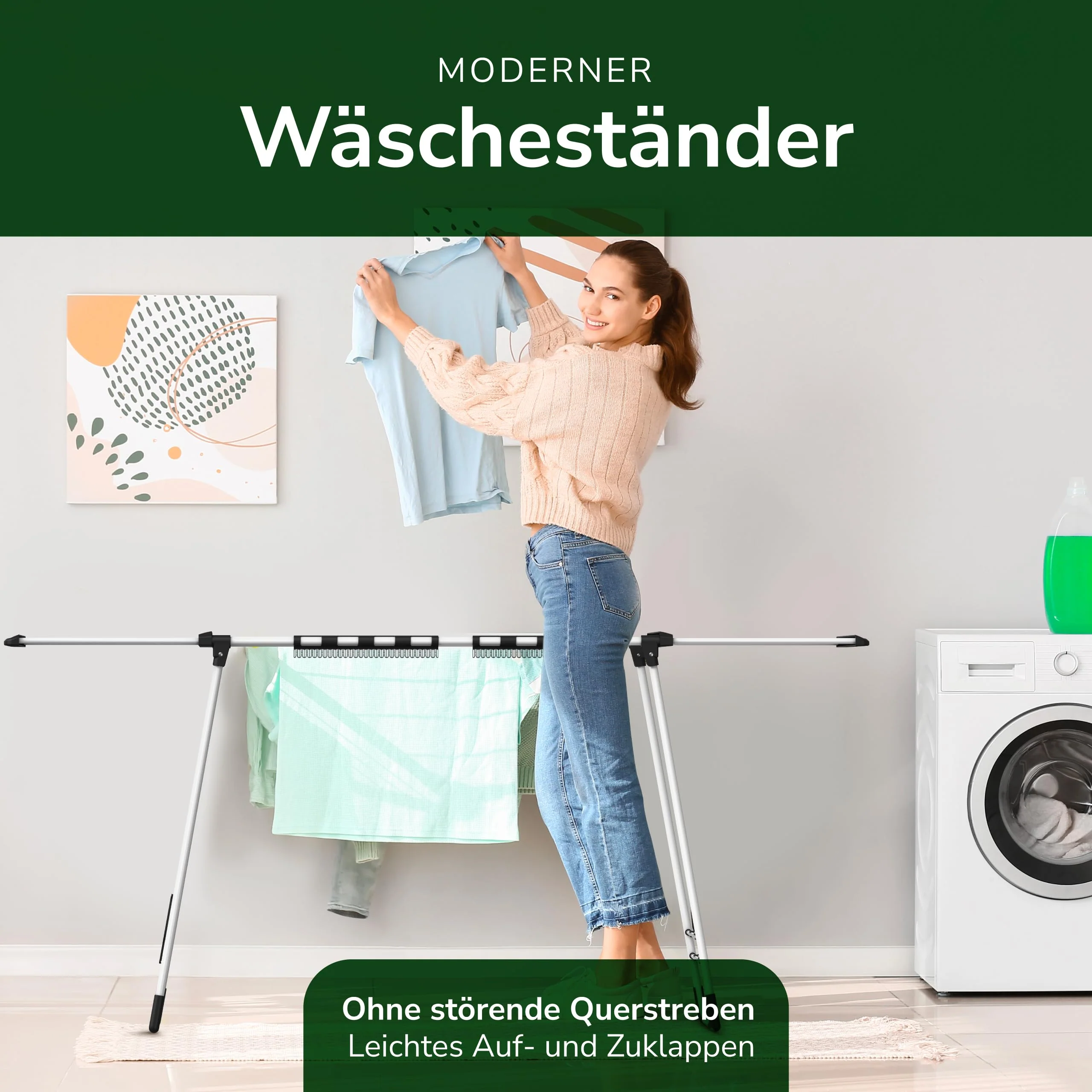 Caprihome Wäscheständer XXL 20m Trockenlänge - Stabiler Wäscheständer ausziehbar Seiten - Platzsparender Standtrockner Hochwertiger Wäschständer für Innen und Außen - Flexibler Wäschetrockner Ständer - Image 3