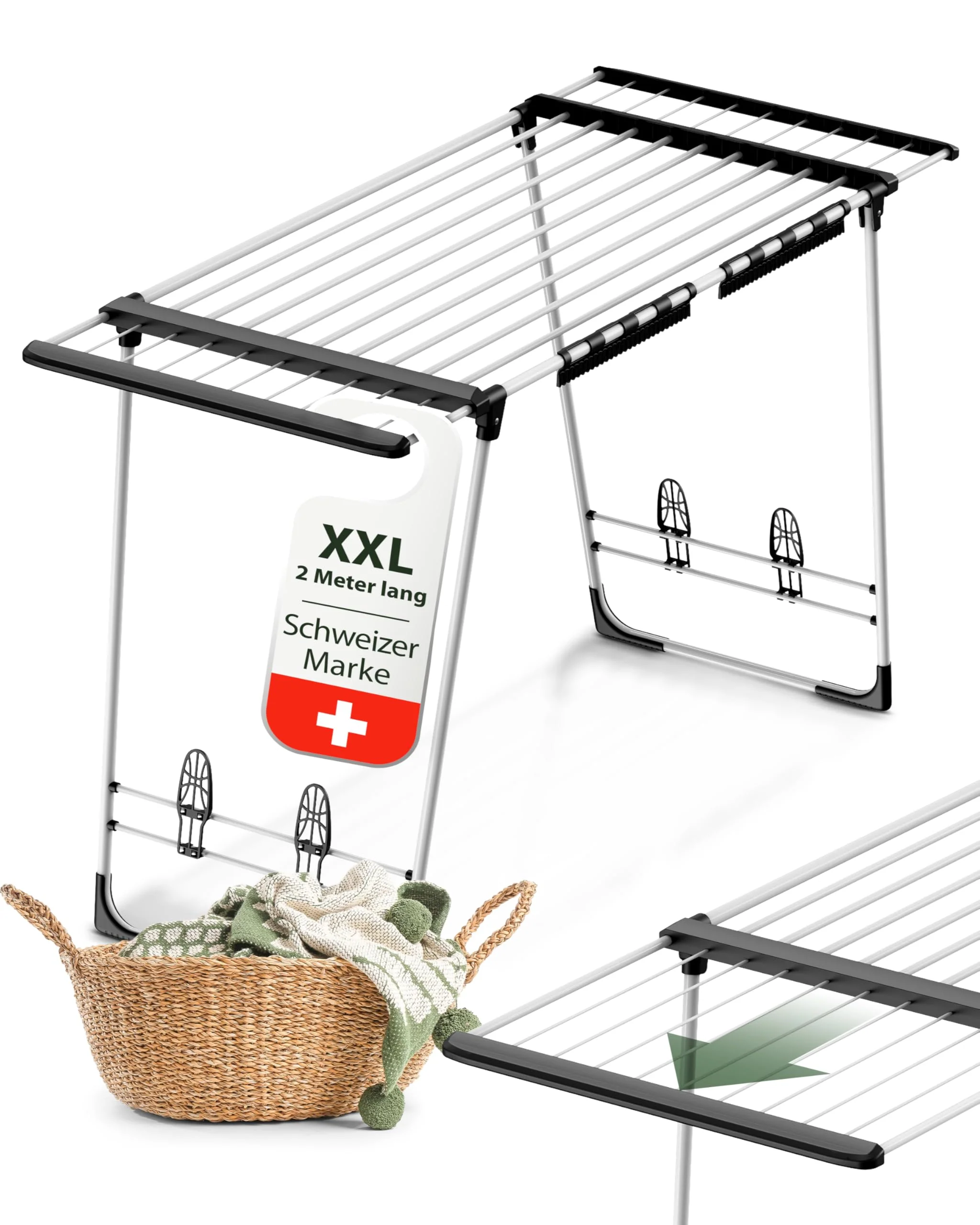 Caprihome Wäscheständer XXL 20m Trockenlänge - Stabiler Wäscheständer ausziehbar Seiten - Platzsparender Standtrockner Hochwertiger Wäschständer für Innen und Außen - Flexibler Wäschetrockner Ständer - Image 6