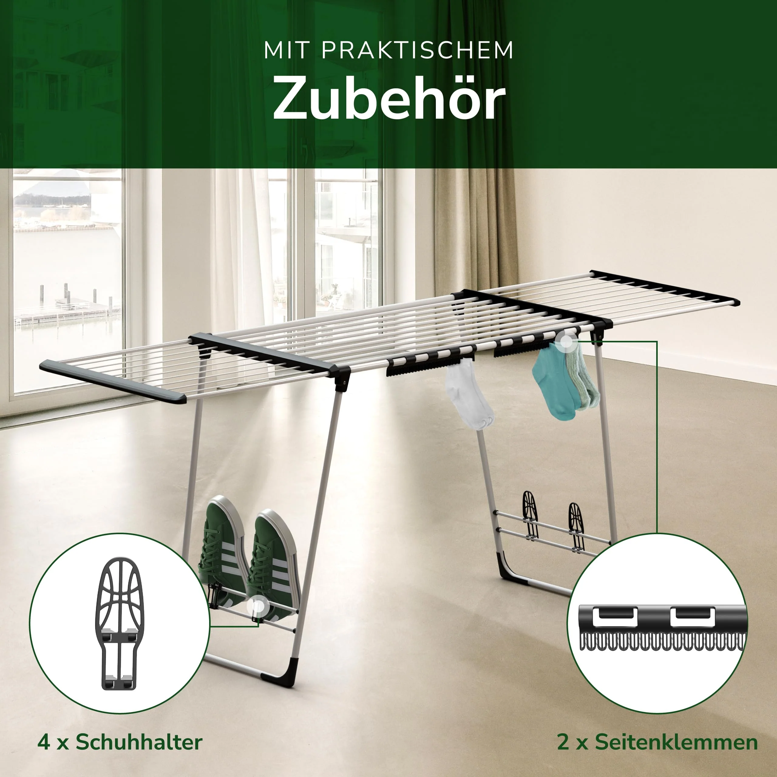 Caprihome Wäscheständer XXL 20m Trockenlänge - Stabiler Wäscheständer ausziehbar Seiten - Platzsparender Standtrockner Hochwertiger Wäschständer für Innen und Außen - Flexibler Wäschetrockner Ständer - Image 7