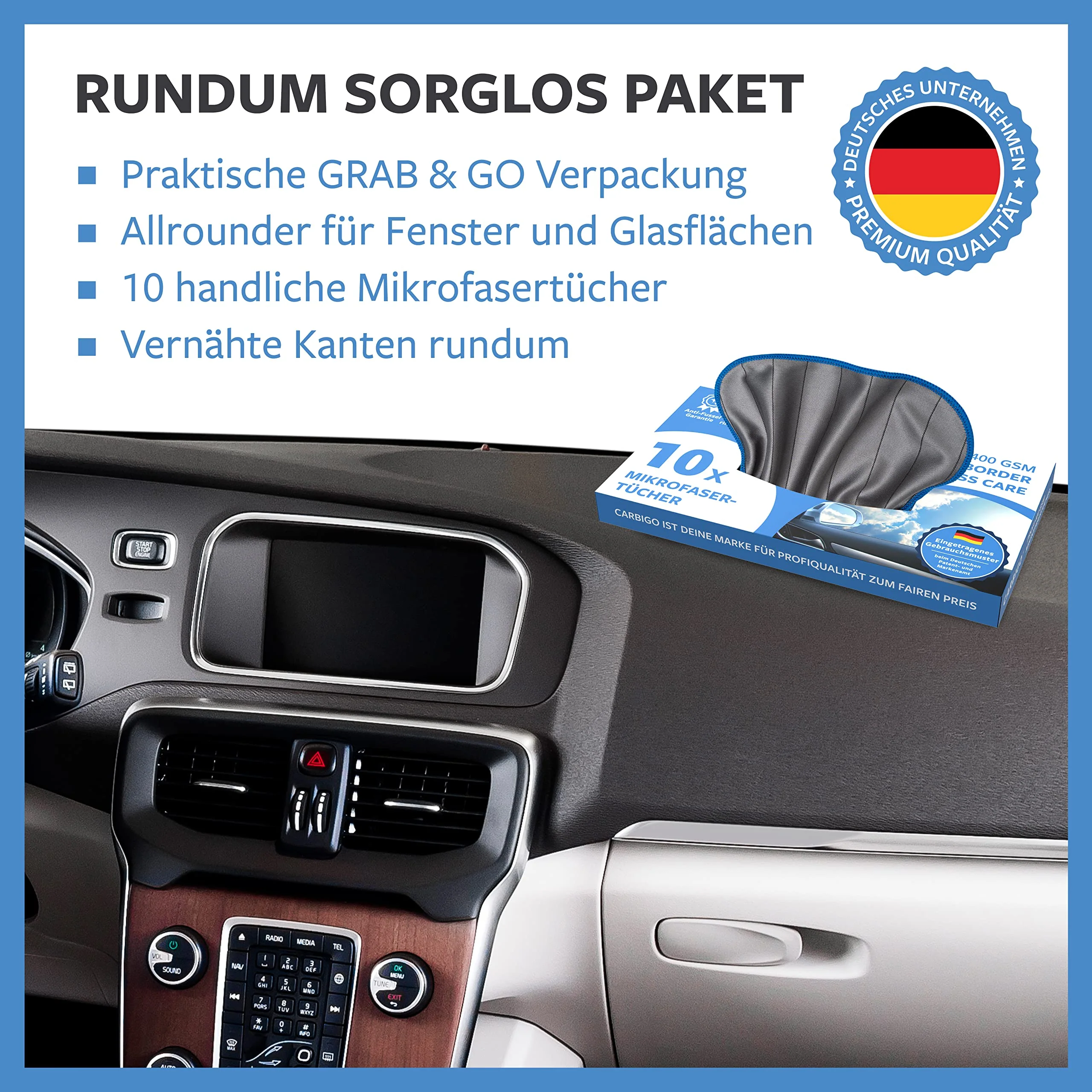 Carbigo® Box 10x Mikrofaser Glastücher – Microfasertuch Glas für streifenfreie Reinigung von Scheiben, Fenster, Gläser – Kristallklare Autoscheiben – Perfekte Microfaser Glastücher 25x25cm (400 GSM) - Image 5