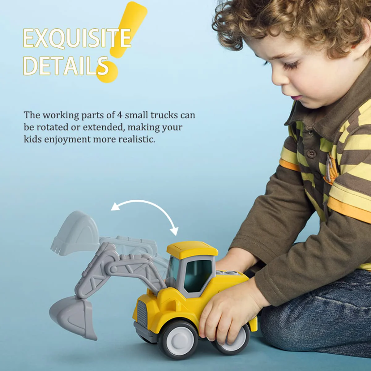 CARLORBO Auto Spielzeug Traktor Bagger Kinder 2 Jahre - Baufahrzeuge kinderspielzeug ab 18 Monate 3 Jahre Drücken und Losfahren Sandspielzeug Geschenk für Junge Mädchen (4 pcs) - Image 3