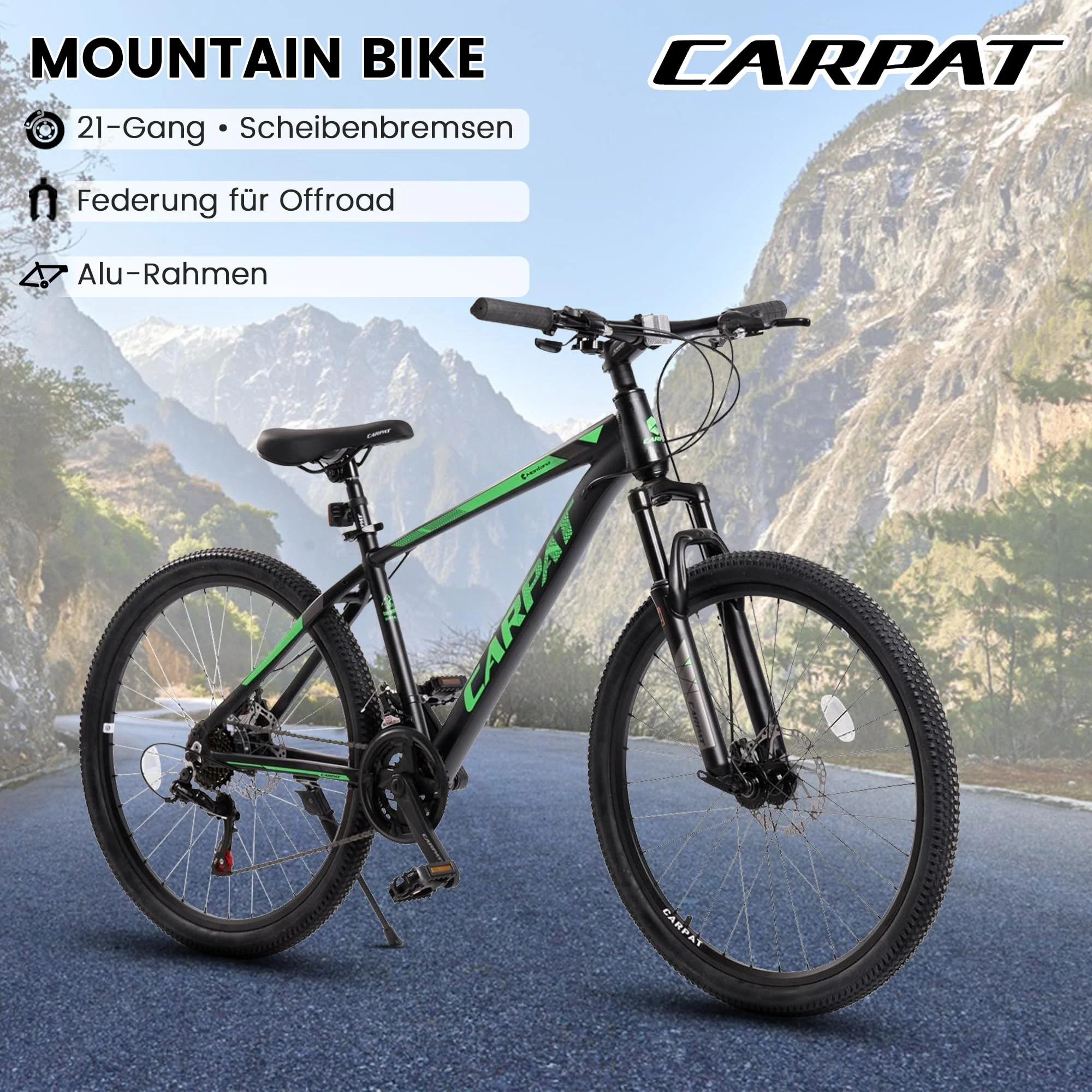CARPAT SPORT 26 29 Zoll Mountainbike für Jungen, Mädchen, Damen und Herren, Scheibenbremse, 21 Gang-Schaltung, Aluminium Rahmen, Hardtail Fahrrad Jugendfahrrad MTB - Image 8