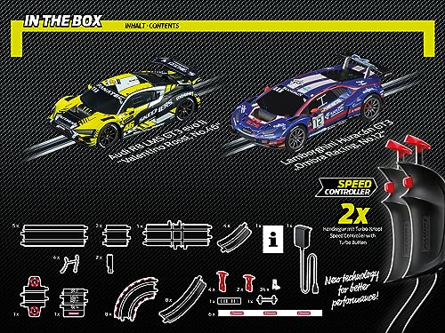 Carrera - 20062563 - Go I GT Super Challenge I Detailgetreue Audi R8 LMS GT3 evo II und Lamborghini Huracán GT3 im Maßstab 1:43 I Actiongeladener Rennspaß mit Rundenzähler und herausfordernder Strecke - Image 10