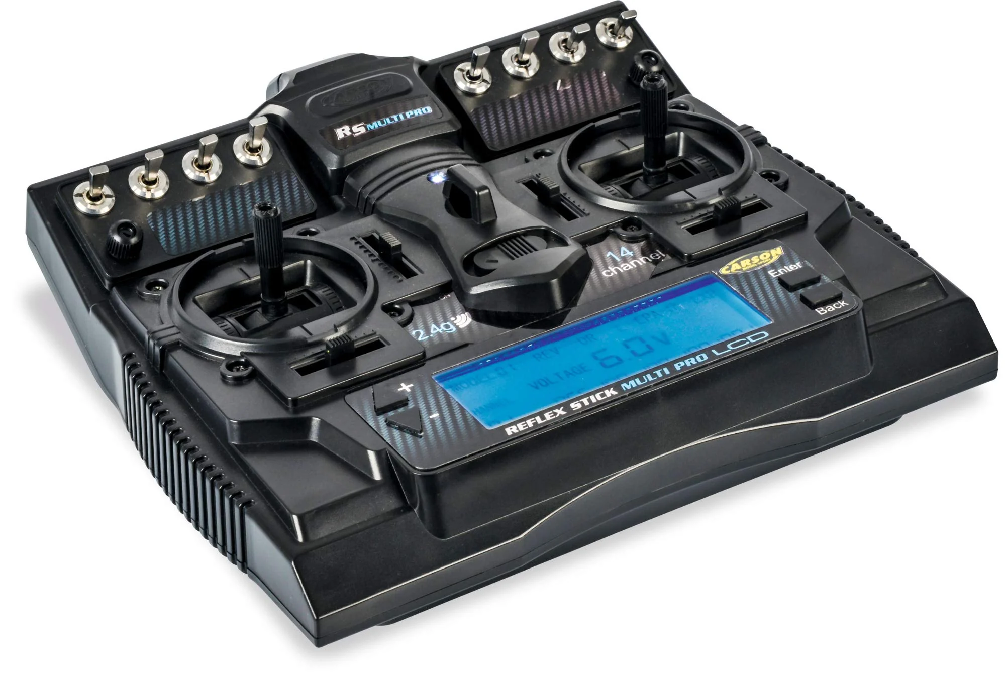 Carson 500501004 FS Reflex Stick Multi PRO LCD 2.4 GHz – 14-Kanal-Fernsteueranlage, Fernbedienung mit Empfänger für Modellbau-Fahrzeuge wie RC Autos und Schiffe - Image 3
