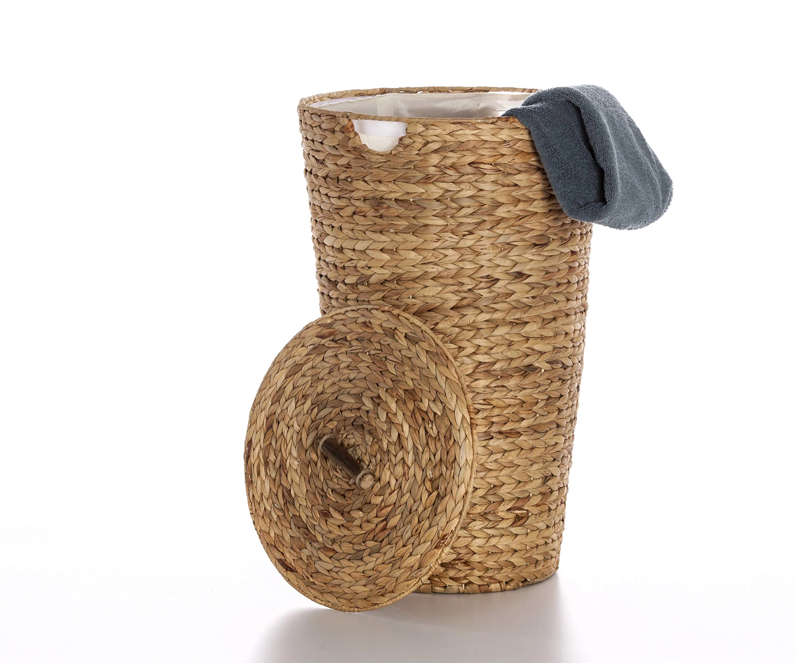 Casa Mina® Wäschekorb mit Deckel D35 x H55cm hoch I Atmungsaktiver Wäschekorb geflochten aus 100% Naturfaser I Robuster Wäschesammler mit Griffen & waschbarem Innensack I Wäschekörbe - Lombok - Image 6