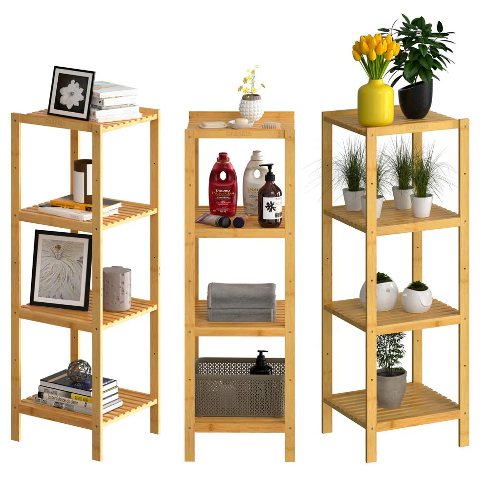 Casaria® Badezimmer Regal Bambus 4 Ablagen Belastbarkeit 40kg 110x33cm Bad Küche Kinderzimmer Wohnzimmer Bücherregal Holzregal Mehrzweckregal Braun - Image 9