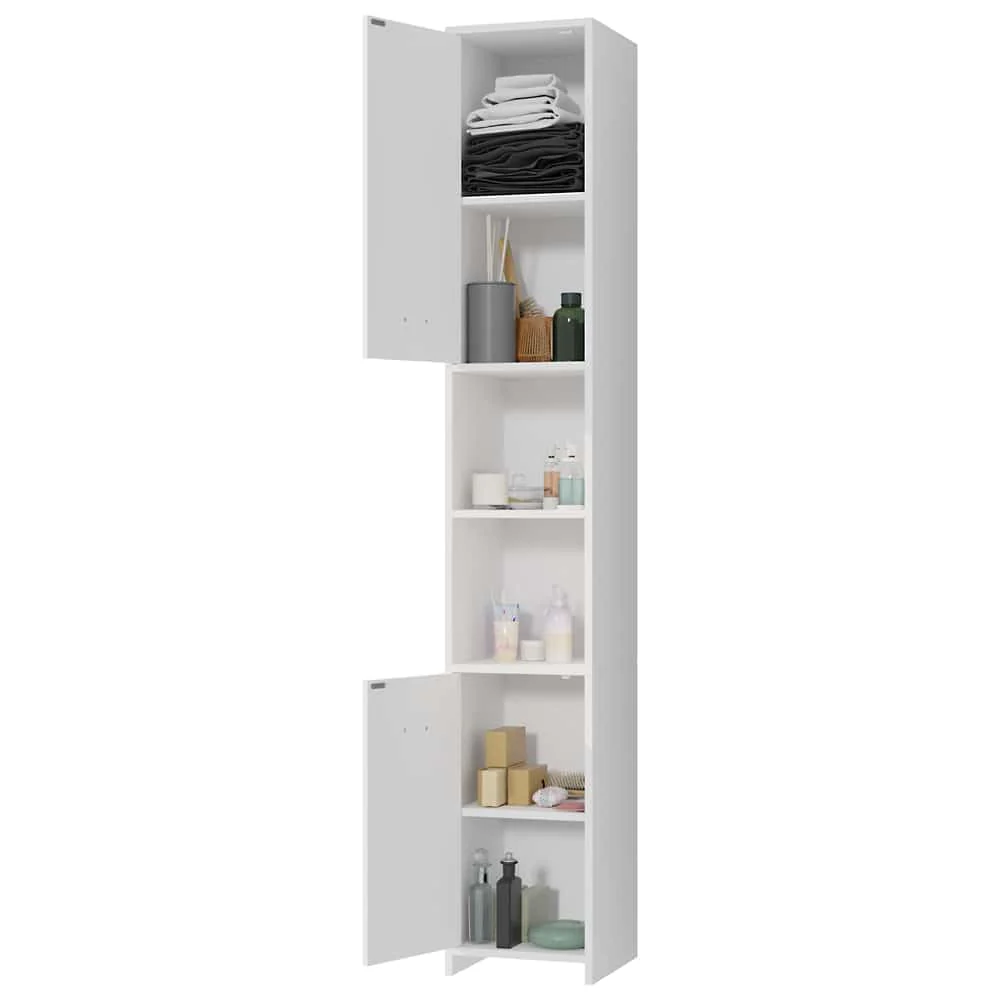 Casaria® Badezimmerschrank 30cm breit Hochschrank 6 Fächer verstellbar 2 Türen mit Magnetverschluss stehend Bad Regal Badmöbel schmal Holz Weiß - Image 4