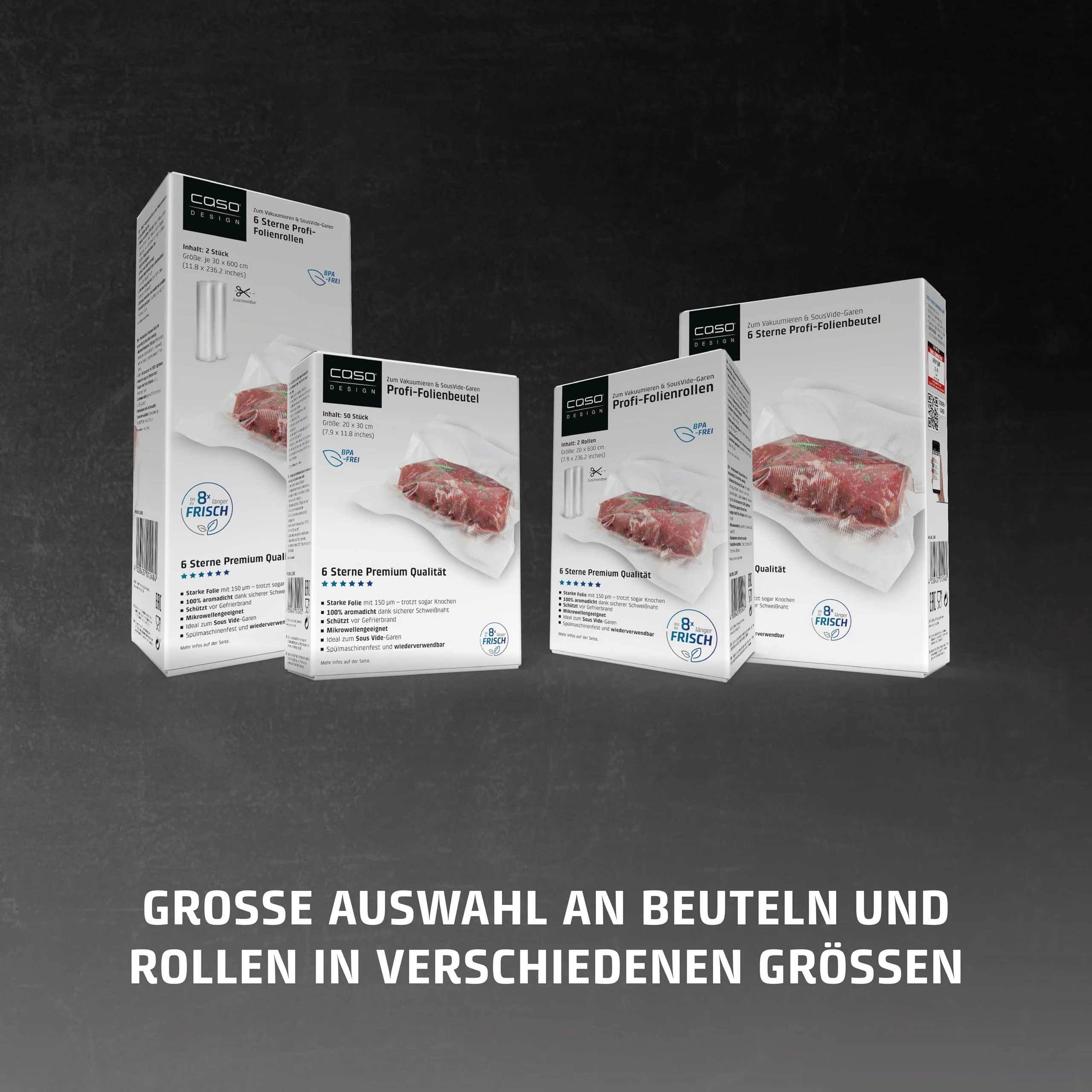 CASO 6 Sterne Profi-Folienbeutel 20x30 cm, 50 Beutel, Vakuumierbeutel für alle Vakuumierer, stark und reißfest ca.150 μm, Vakuumbeutel Lebensmittel Vakuumiergerät, BPA-frei