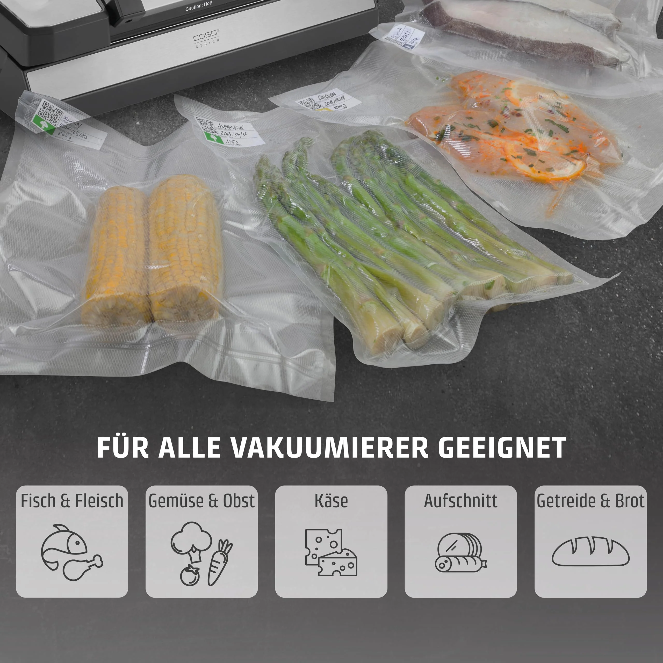 CASO 8 Sterne Profi- Folienrollen 30x600 cm / 2 Rollen, Vakuumierbeutel für alle Vakuumierer, sehr stark & reißfest ca. 150µm, Vakuumbeutel Lebensmittel Vakuumiergerät, Sous Vide, BPA-frei - Image 6
