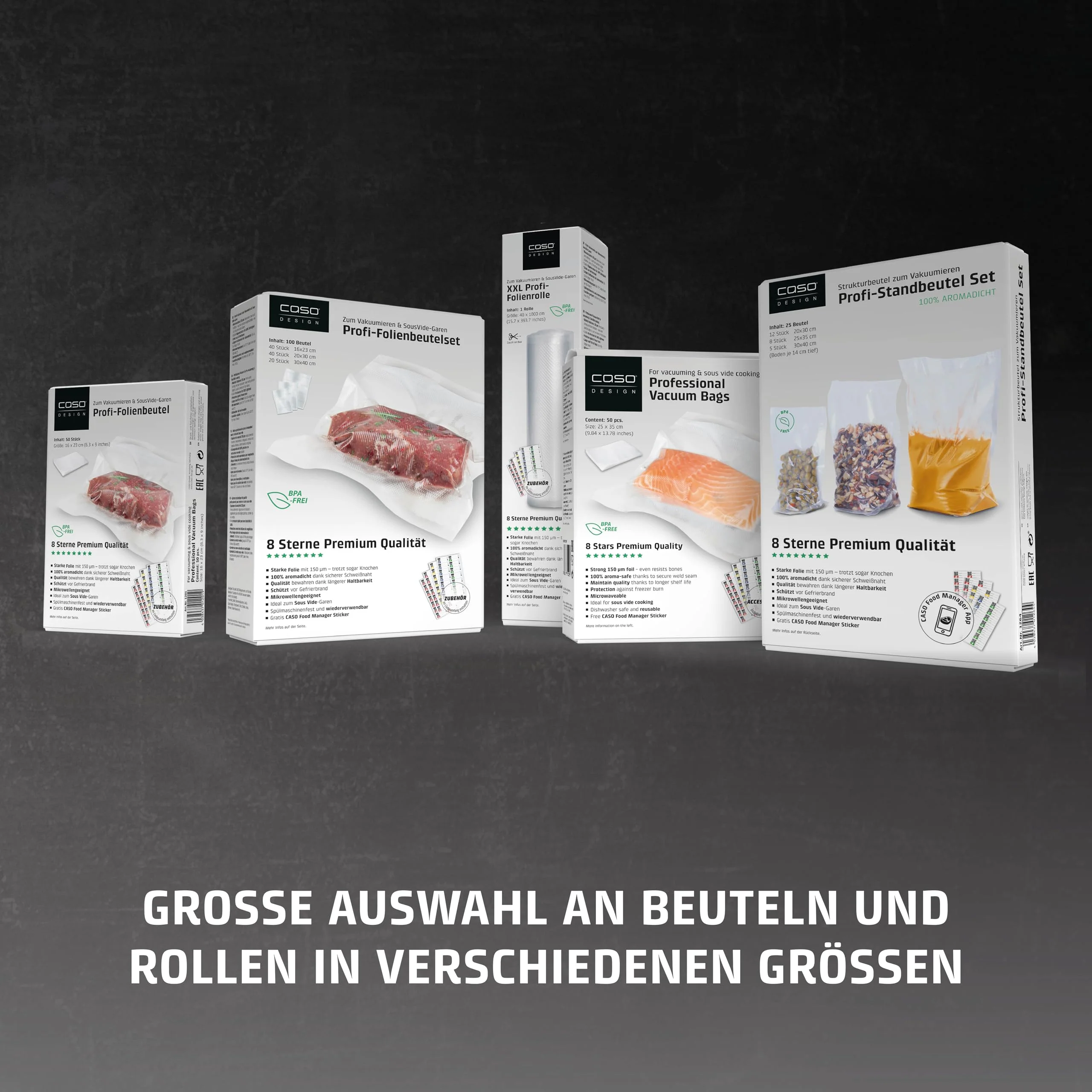 CASO 8 Sterne Profi- Folienrollen 30x600 cm / 2 Rollen, Vakuumierbeutel für alle Vakuumierer, sehr stark & reißfest ca. 150µm, Vakuumbeutel Lebensmittel Vakuumiergerät, Sous Vide, BPA-frei - Image 8