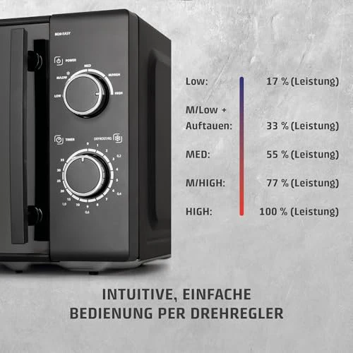 CASO | M20 EASY Mikrowelle | Testsieger, einfache Bedienung, 20 L Garraum, 700 Watt Leistung, Drehteller Ø 25,5cm, 2 Auftauprogramme, anthrazit, Schwarz - Image 8