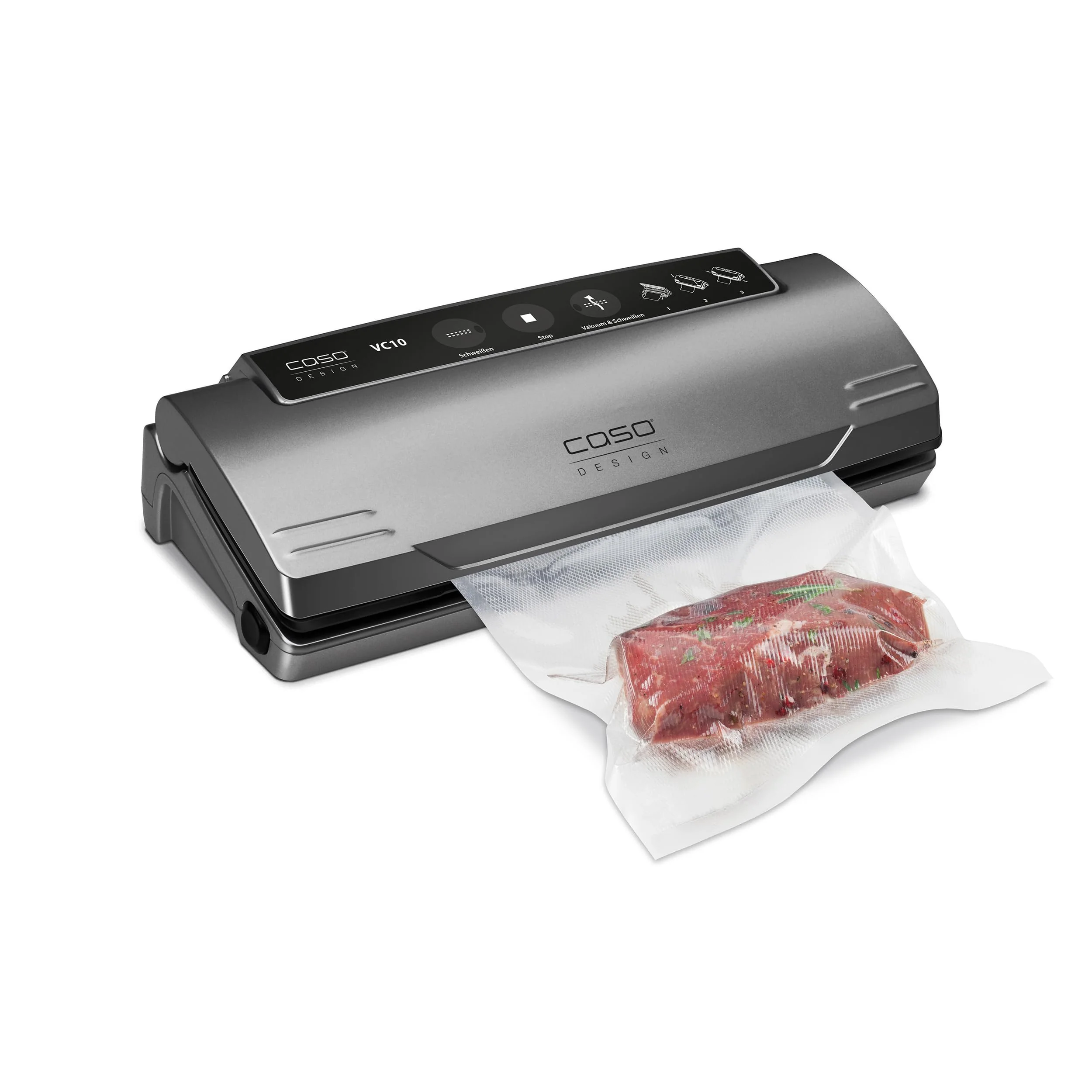 Caso VC 10 Plus Edition - inkl. großem Zubehör Set, 30 cm Schweißnaht, variable Vakuumstärke, Vakuumpumpe 9 L/min, grau, silber, 1er Pack & Amazon Basics Vakuumierbeutel 22cm x 30 cm, 50 Stück - Image 5