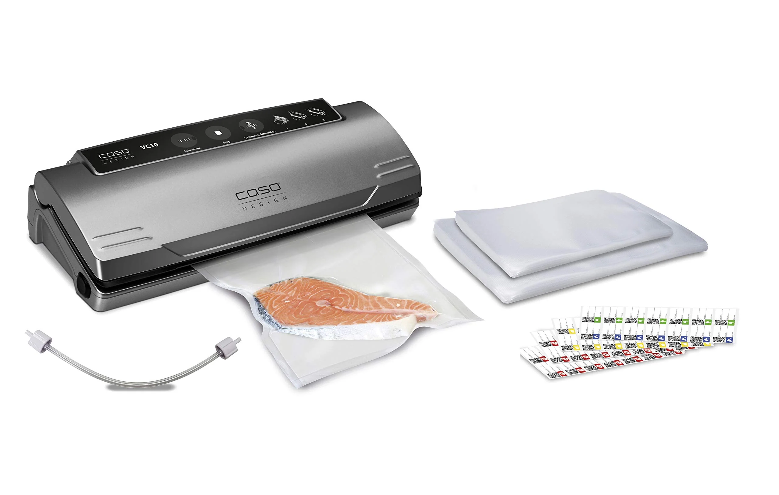 Caso VC 10 Plus Edition - inkl. großem Zubehör Set, 30 cm Schweißnaht, variable Vakuumstärke, Vakuumpumpe 9 L/min, grau, silber, 1er Pack & Amazon Basics Vakuumierbeutel 22cm x 30 cm, 50 Stück - Image 7