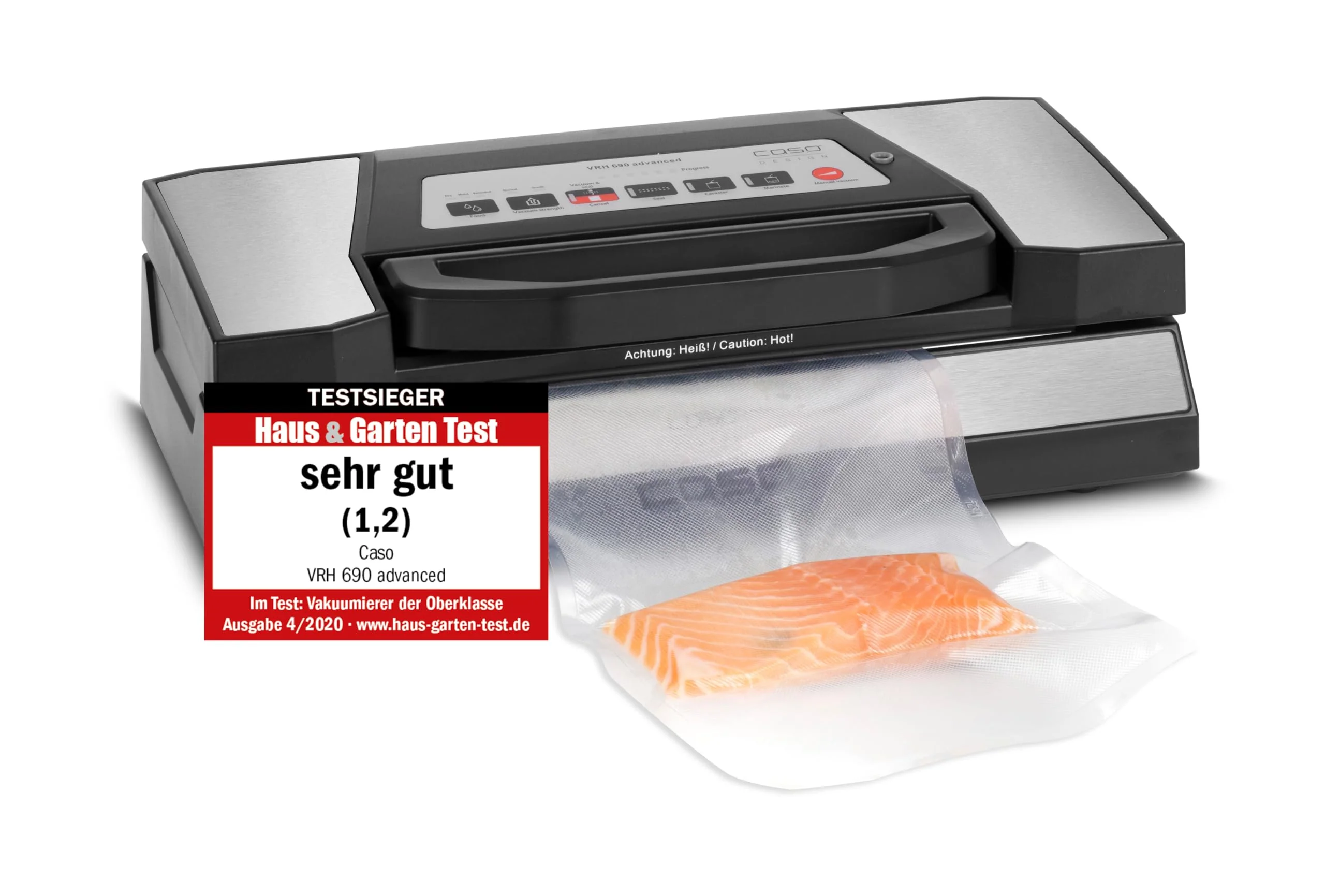 CASO VRH 690 advanced Vakuumierer Testsieger, Vakuumiergerät für Lebensmittel, 150 Vakuumiervorgänge nonstop, doppelte Schweißnaht, 20 Liter/Min, Cutter, inkl. 2 Profi- Folienrollen - Image 10