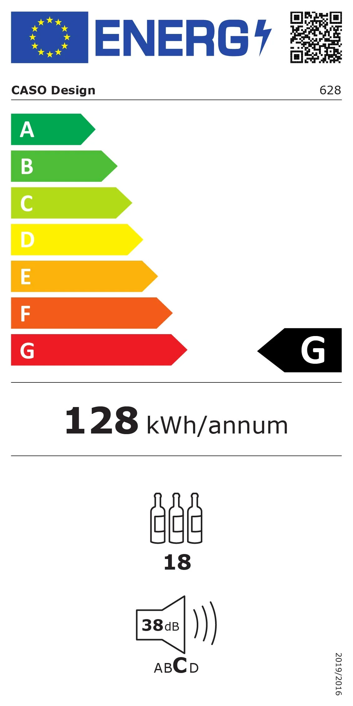 Caso Winesafe 18 EB Design Einbauweinkühlschrank für bis zu 18 Flaschen (bis zu 310 mm Höhe), eine Temperaturzone 5-20°C, Getränkekühlschrank, Energieklasse G, Schwarz (Griff Edelstahl) - Image 3