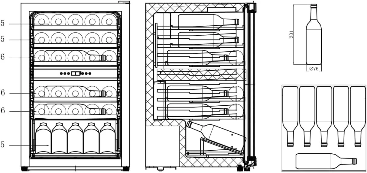 CAVIN Polar Collection 51 - Weinkühlschrank, 37 Flaschen, 2 Temperaturzonen 4-22°C, Holzregalböden, Kompressor, Glastür mit UV-Schutz, schwarzer Weinkühlschrank mit zwei Zonen - Image 4