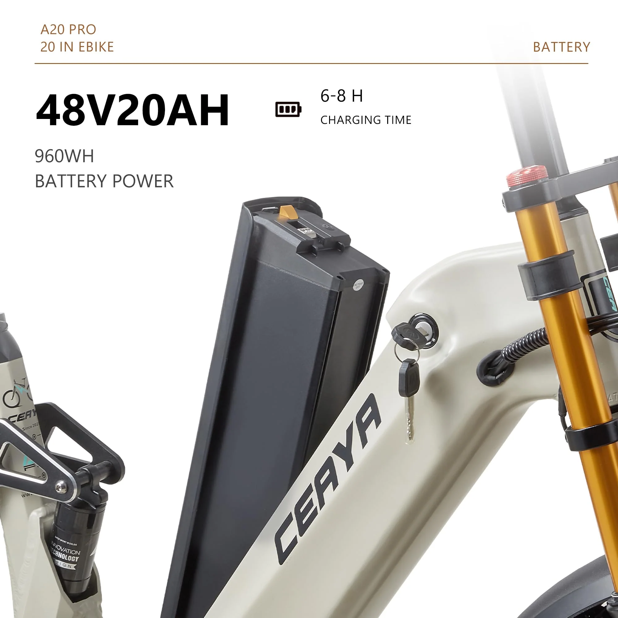 CEAYA Ebike Herren Damen Elektrofahrrad A20 PRO E-Bike Mountianbike 20 Zoll mit 48V20AH,7 Gang,Doppel federung Doppelscheibenbremse,Fat e Bike - Image 7