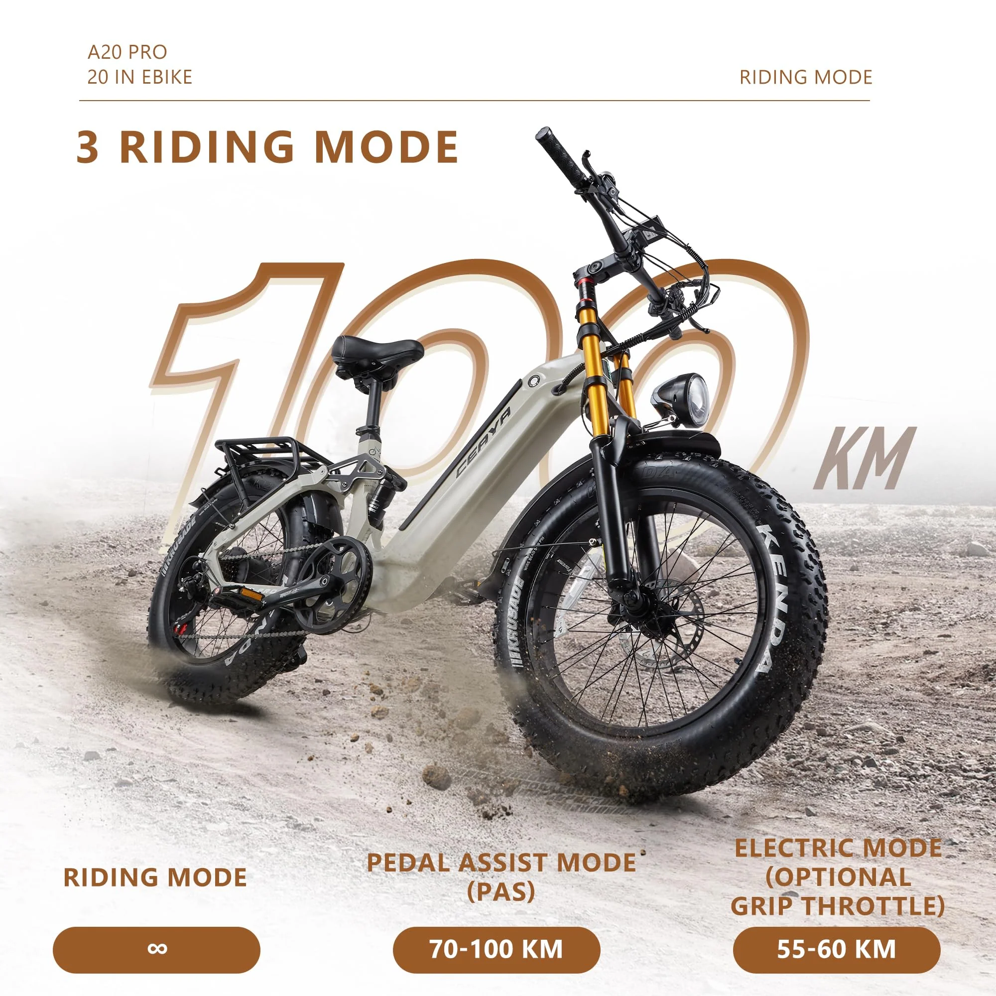 CEAYA Ebike Herren Damen Elektrofahrrad A20 PRO E-Bike Mountianbike 20 Zoll mit 48V20AH,7 Gang,Doppel federung Doppelscheibenbremse,Fat e Bike - Image 8