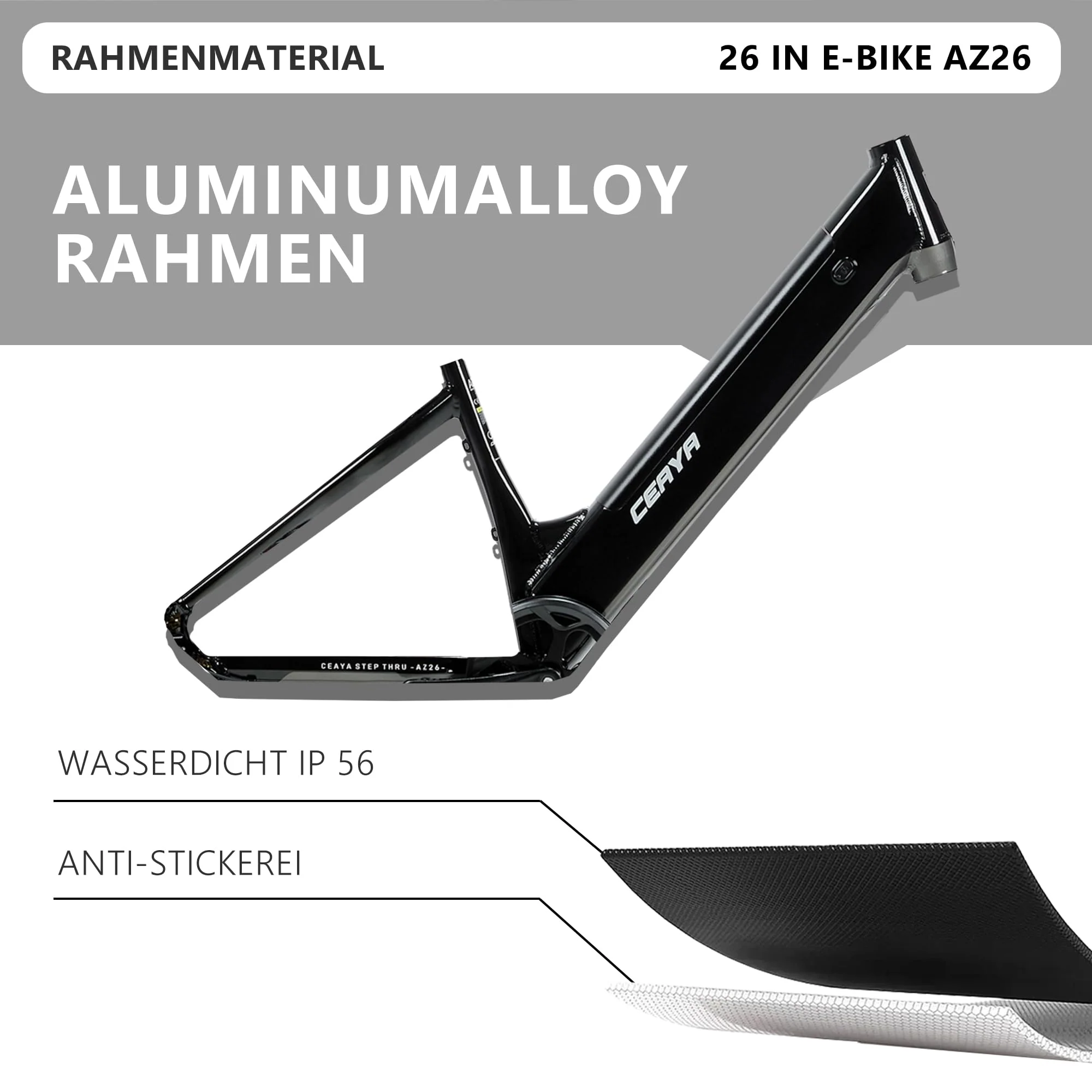 CEAYA Elektrofahrrad Aluminium 26 Zoll E Bike Herren Damen Pedelec 25km/h Fat Tire Ebike mit 48V20AH Akku,Gabelfederung,7-Gang Schaltung,Scheibenbremse,Reichweite bis 45-80KM - Image 7