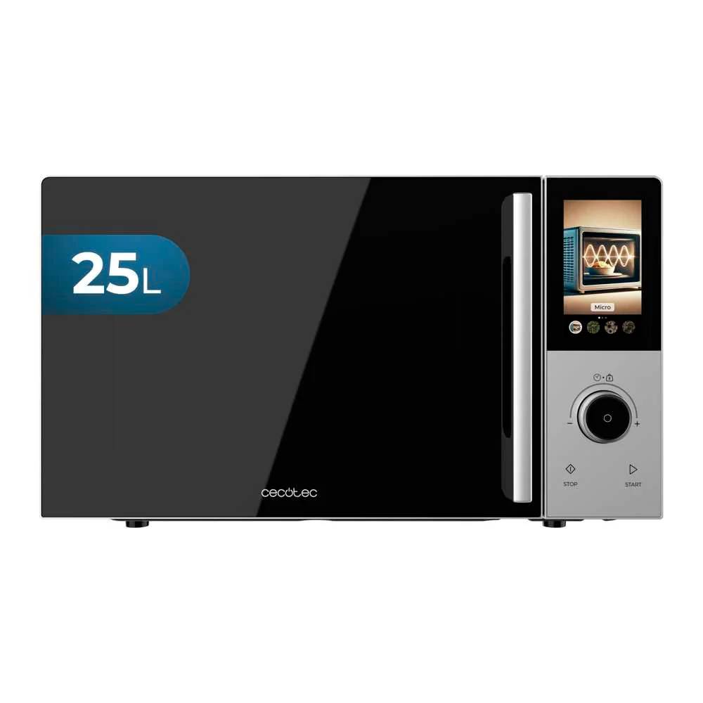 Cecotec Digitale Touchscreen-Mikrowelle mit Grill, 25 l, Convection 2500 Touch, 900 W, Grill 1200 W, Touch-Steuerung, Konvektion 2200 W, 8 Programme, Timer 60 min, Drehteller 315 mm, sicher