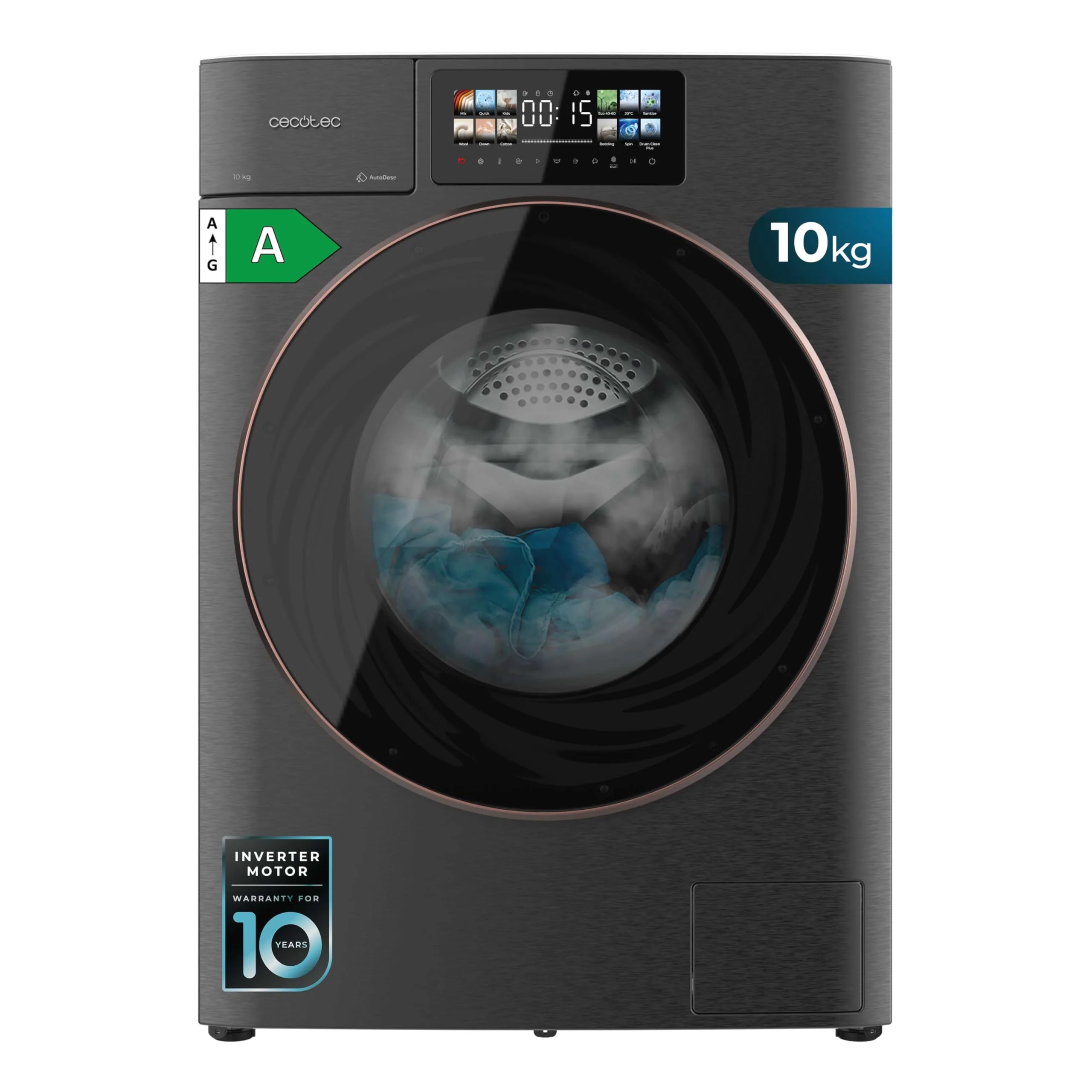 Cecotec Waschmaschine 10kg Frontlader Bolero Dresscode 10950 Autodose Inverter 3D Steel A. 1400 U/min, Matrix-Display 9,2", 16 Prog, niedriger Verbrauch, Inverter Plus Motor, Auto-Dosierung, Steammax - Image 14
