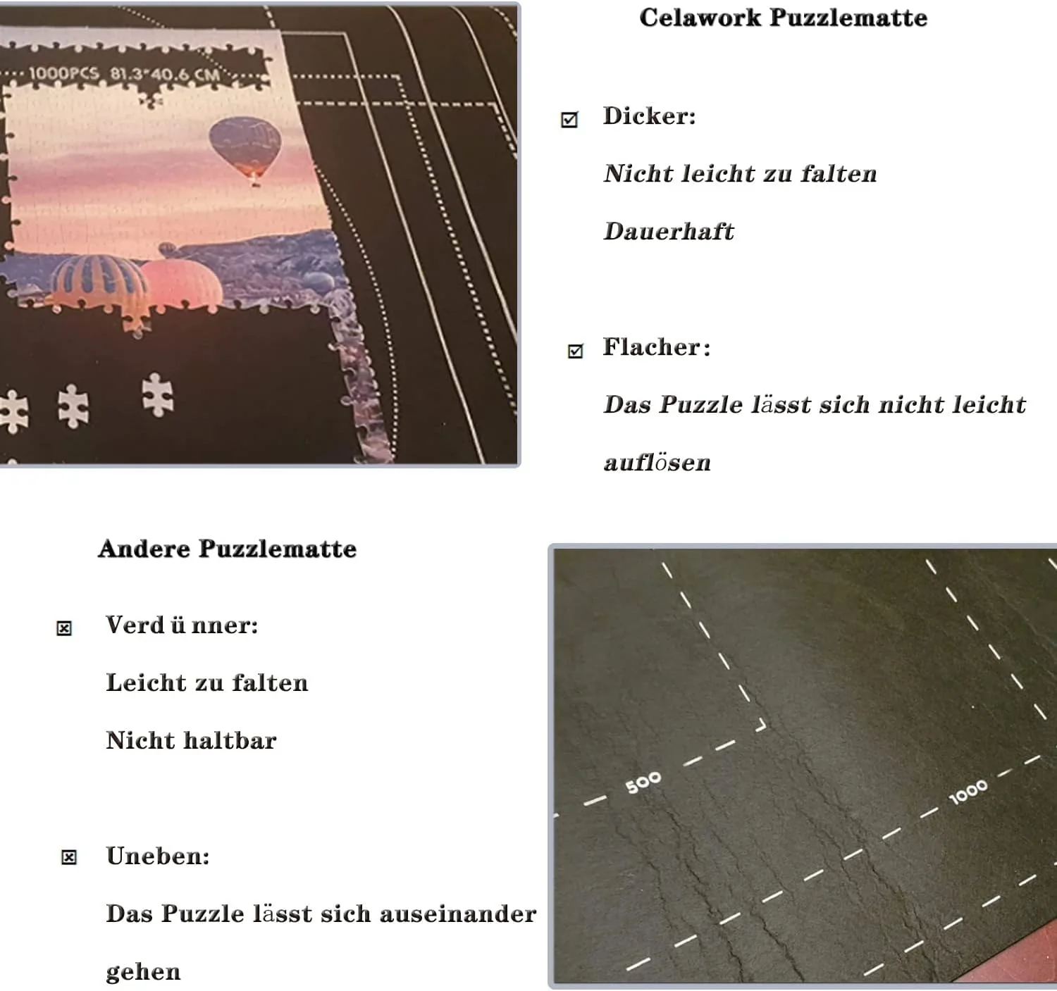 Celawork Puzzlematte für BIS 200, 500, 1000 Teile - Puzzleunterlage Rollmatte zum Aufbewahren (Schwarz, für 1000) - Image 6