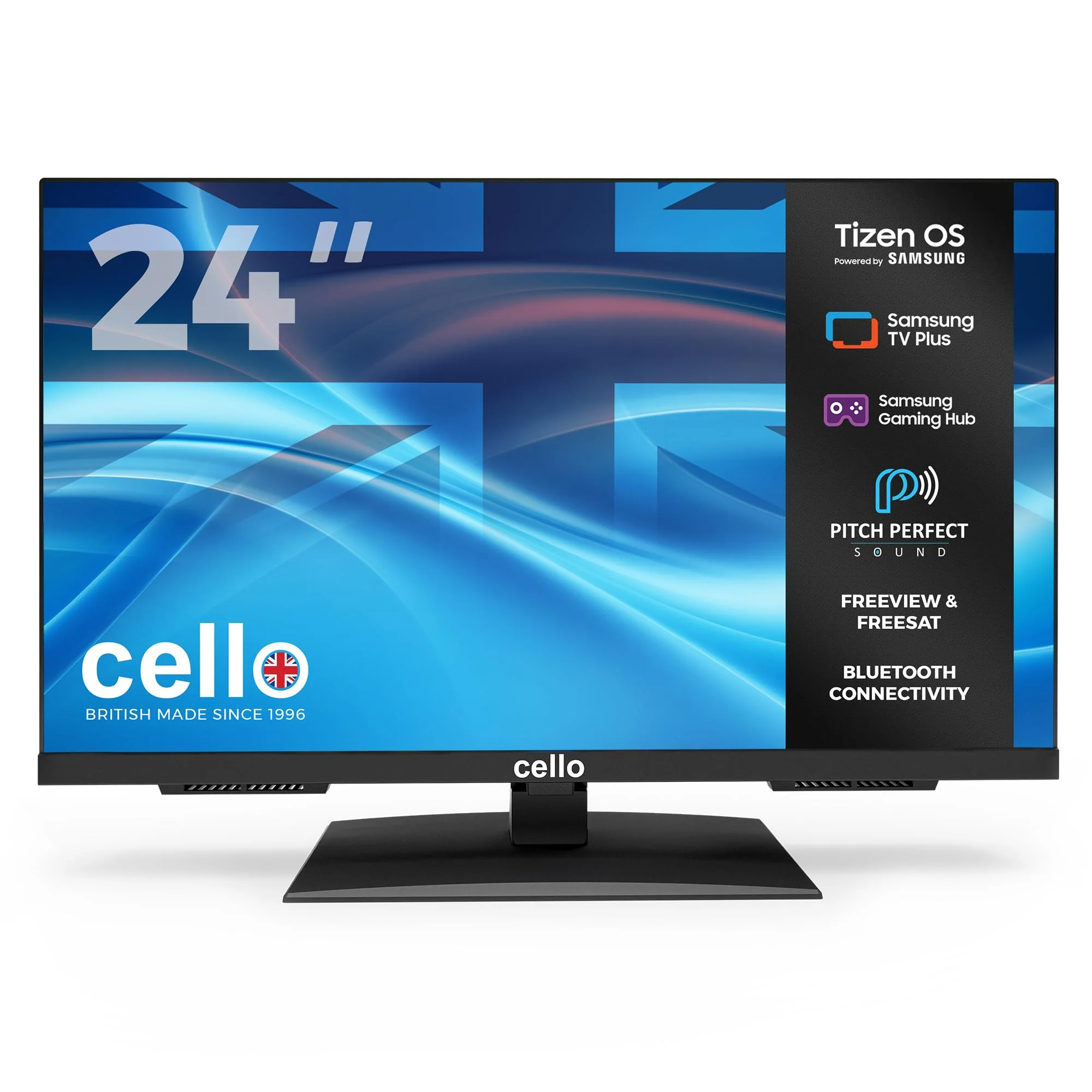 Cello C2426TZH 24" Smart er LED-TV mit Tizen OS von Samsung, Bluetooth, Gaming Hub, Pitch Perfect Lautsprecher, ideal für Küche, Schlafzimmer und kleine Räume, Triple-Tuner