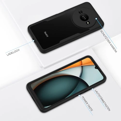CENHUFO für Xiaomi Redmi A3 Hülle, 360 Grad Schutzhülle mit Eingebautem Displayschutz, Robust Stoßfest Panzerhülle Bumper Cover Outdoor Case Ganzkörper Handyhülle für Xiaomi Redmi A3 - Schwarz - Image 10