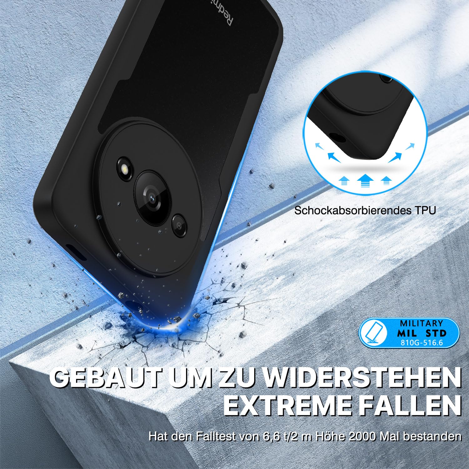 CENHUFO für Xiaomi Redmi A3 Hülle, 360 Grad Schutzhülle mit Eingebautem Displayschutz, Robust Stoßfest Panzerhülle Bumper Cover Outdoor Case Ganzkörper Handyhülle für Xiaomi Redmi A3 - Schwarz - Image 12