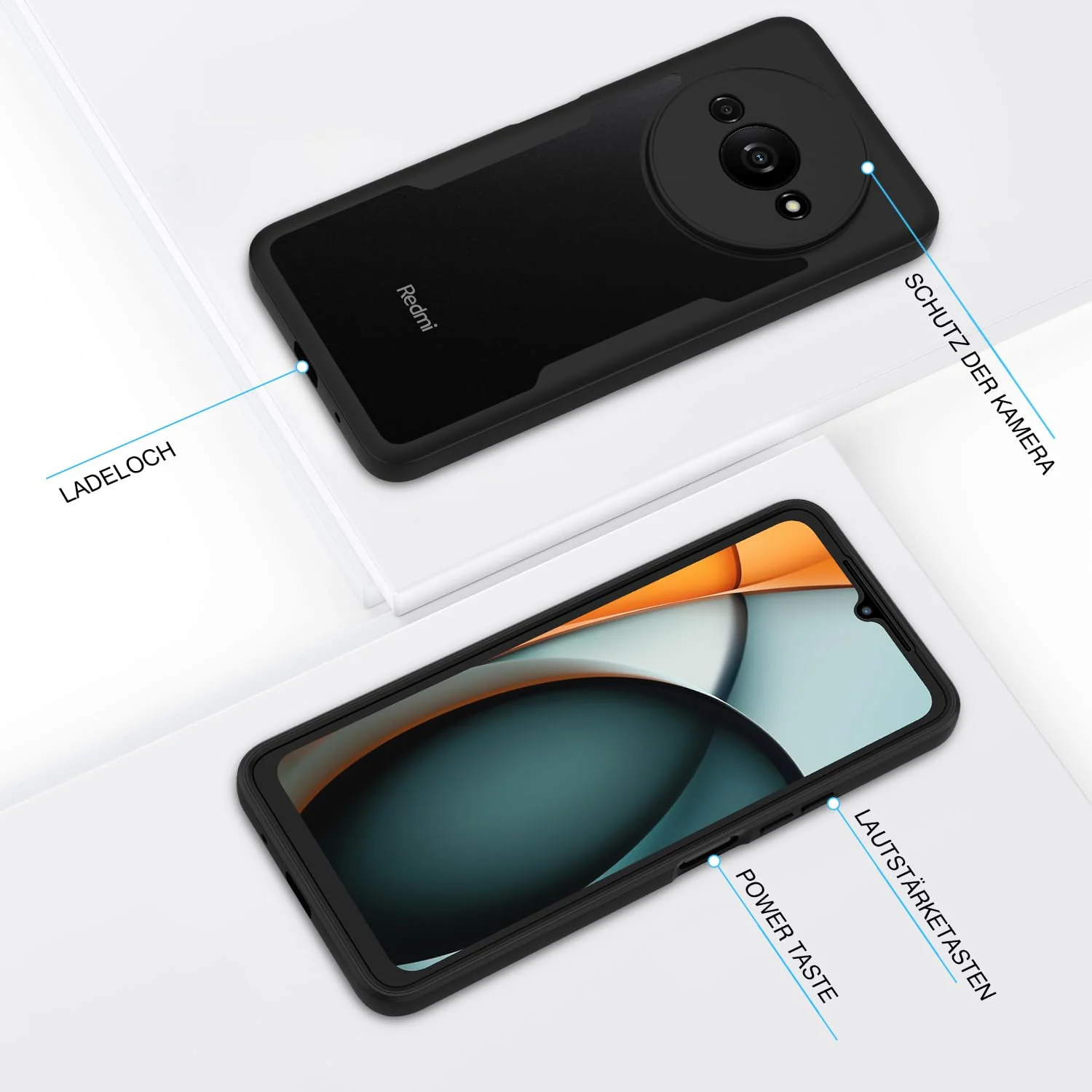 CENHUFO für Xiaomi Redmi A3 Hülle, 360 Grad Schutzhülle mit Eingebautem Displayschutz, Robust Stoßfest Panzerhülle Bumper Cover Outdoor Case Ganzkörper Handyhülle für Xiaomi Redmi A3 - Schwarz - Image 13
