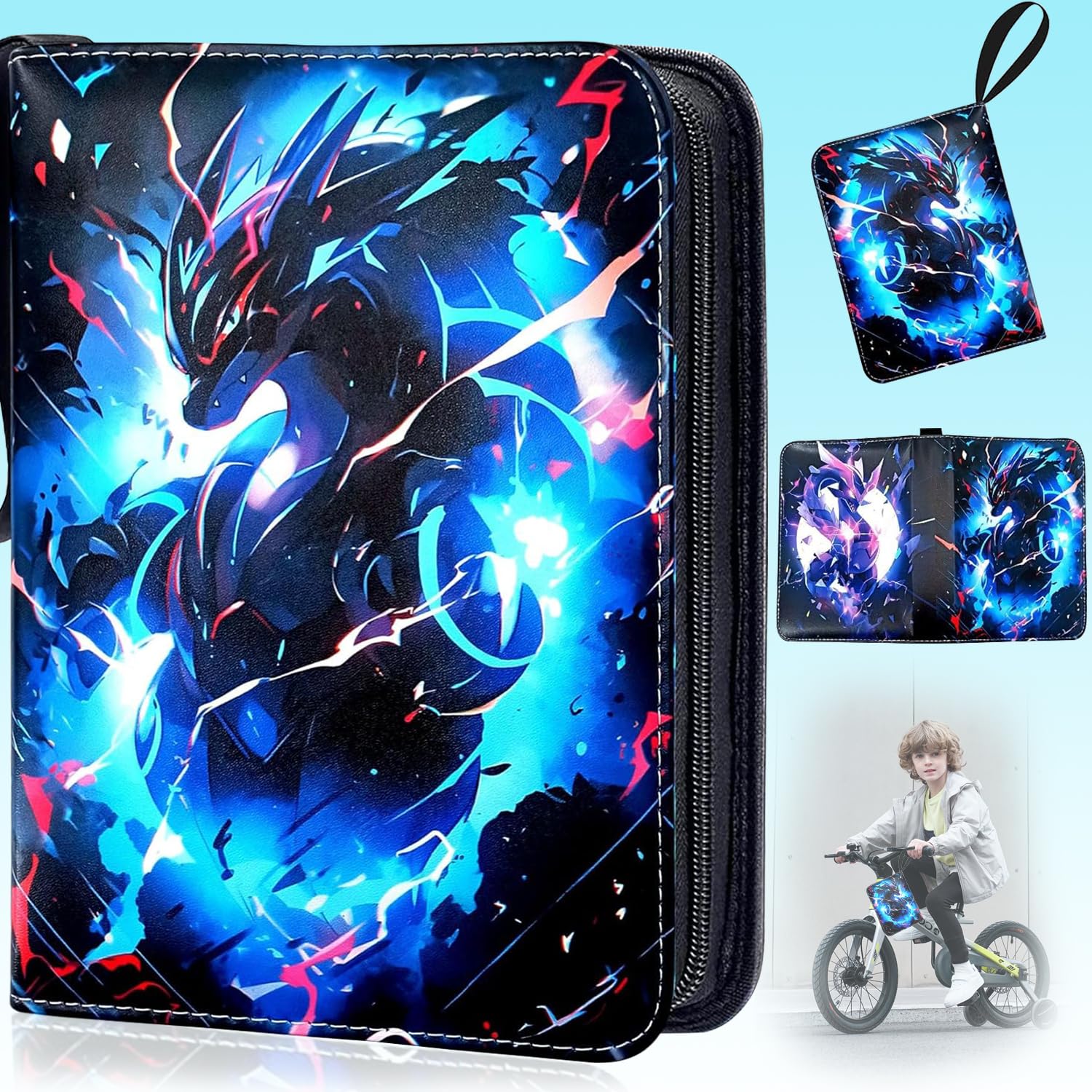 Cerkkapo Sammelalbum für Pokemon, KartenSammelalbum, Sammelalbum für album,400 SammelkartenAlbum, 4 Taschen 50 Seiten Tragbar Wasserdicht PU Karten Halter Sammelkartenalben, SammelalbumKarten