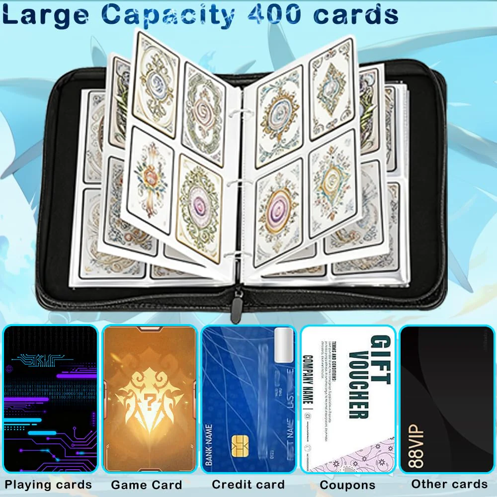 Cerkkapo Sammelalbum für Pokemon, KartenSammelalbum, Sammelalbum für album,400 SammelkartenAlbum, 4 Taschen 50 Seiten Tragbar Wasserdicht PU Karten Halter Sammelkartenalben, SammelalbumKarten - Image 3