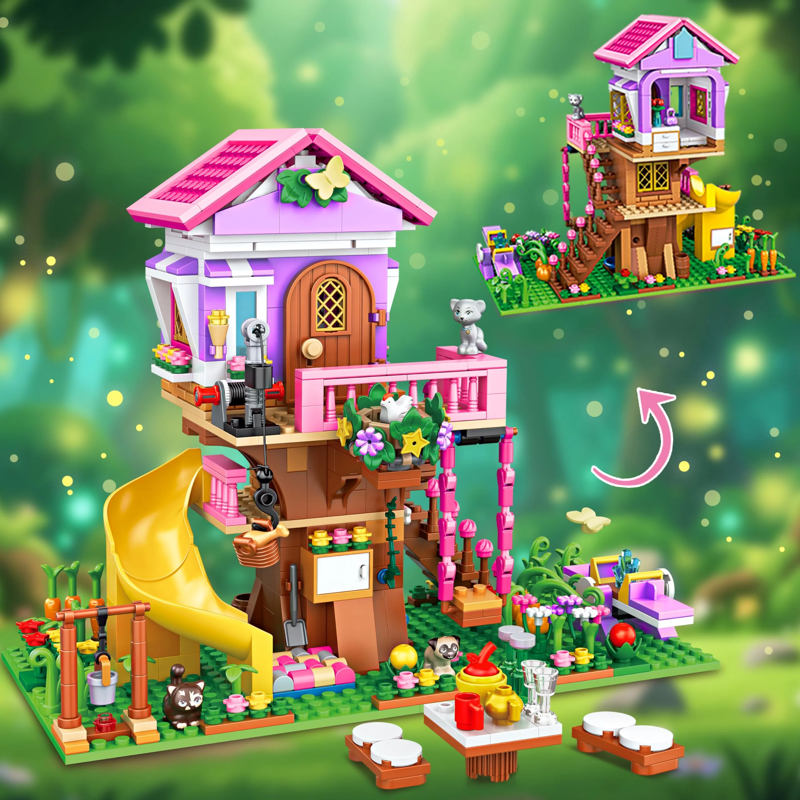 Charmofun Baumhaus Bausteine Set mit LED Licht, 685 Teile Klemmbausteine Haus, Technik Baumhaus mit Rutsche, Haus Bauspielzeug Geschenke für Kinder Mädchen Jungen ab 8 9 10 11 12+ Jahre - Image 4
