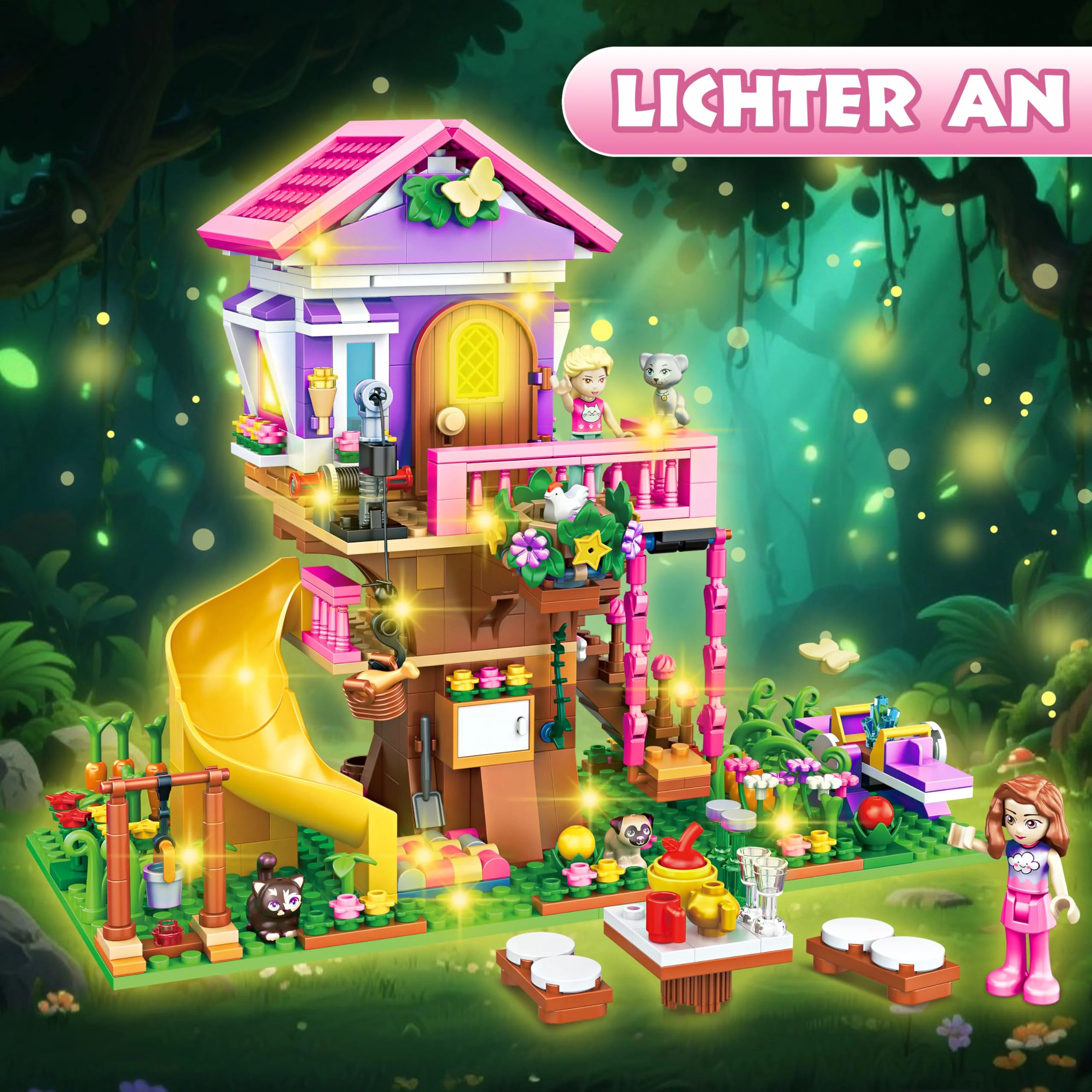 Charmofun Baumhaus Bausteine Set mit LED Licht, 685 Teile Klemmbausteine Haus, Technik Baumhaus mit Rutsche, Haus Bauspielzeug Geschenke für Kinder Mädchen Jungen ab 8 9 10 11 12+ Jahre - Image 7