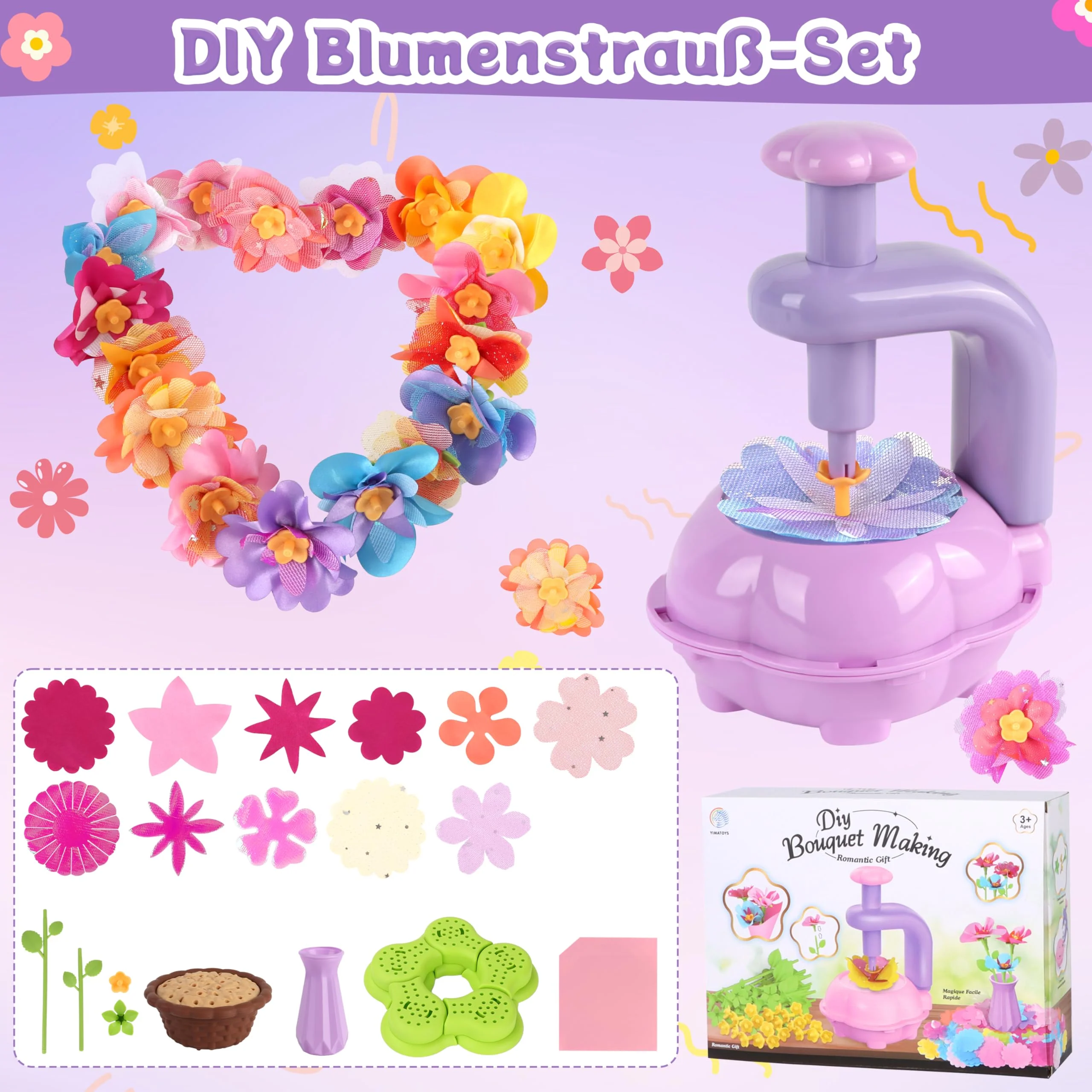 Charmofun DIY Blumen Bastelset Kinder, Basteln Mädchen 3 4 5 6 7 Jahre, Blumen Basteln Spielzeug mit Blumenmaschine, Blumengarten Spielzeug, Blumenstrauß Geschenke für Mädchen ab 3 Jahre - Image 2