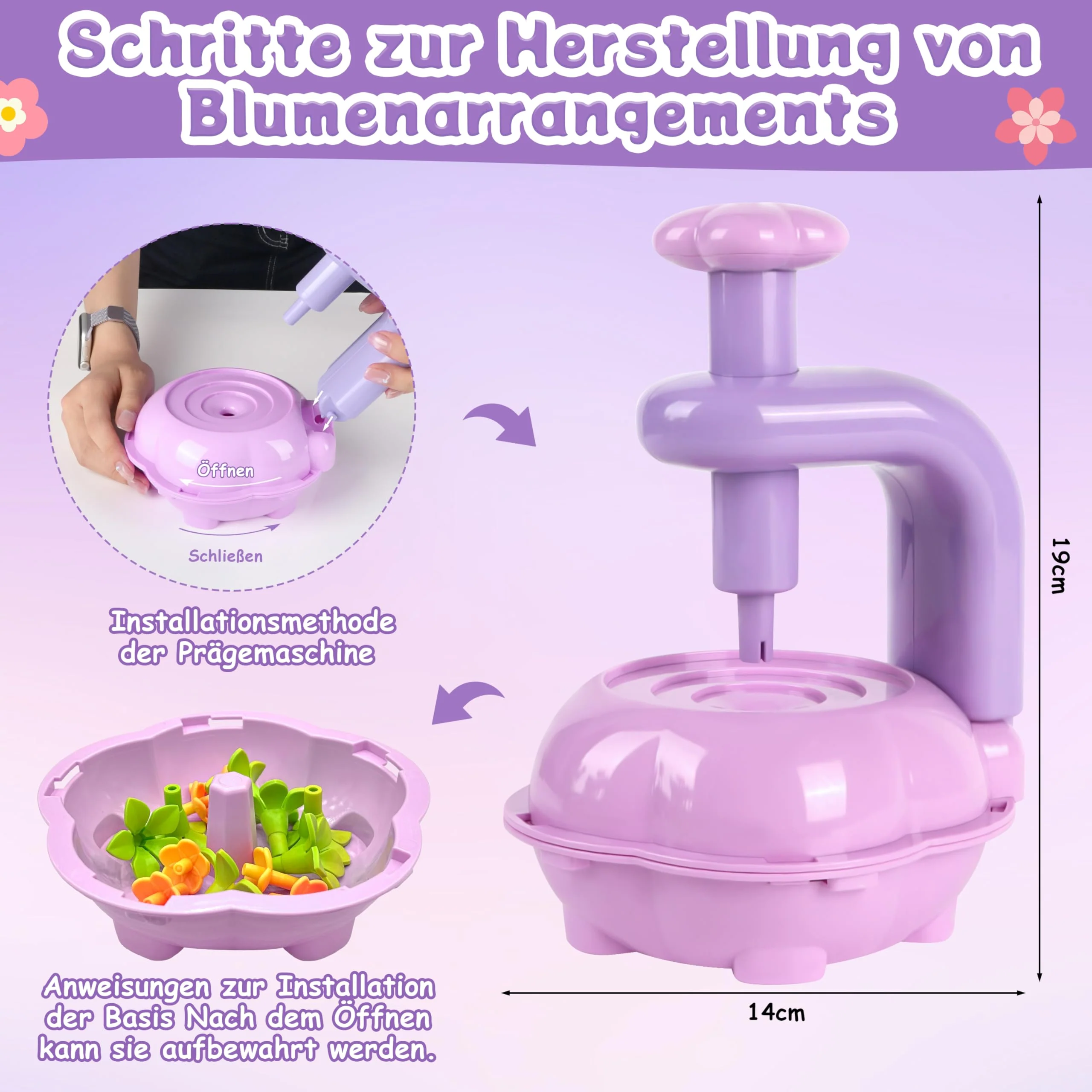 Charmofun DIY Blumen Bastelset Kinder, Basteln Mädchen 3 4 5 6 7 Jahre, Blumen Basteln Spielzeug mit Blumenmaschine, Blumengarten Spielzeug, Blumenstrauß Geschenke für Mädchen ab 3 Jahre - Image 5