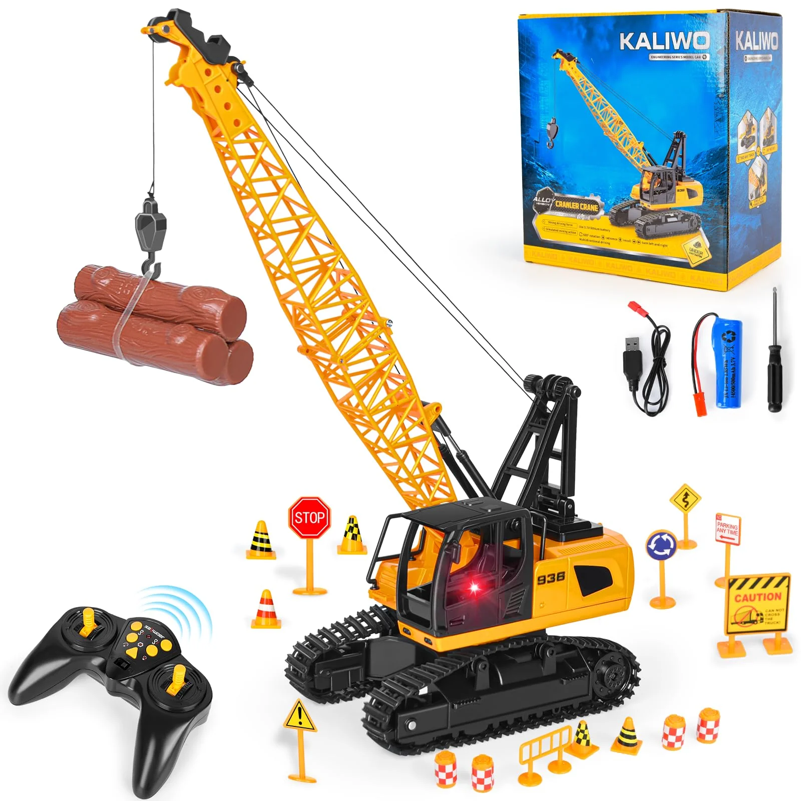 Charmofun Kran Spielzeug, Ferngesteuerter Spielzeugkran mit 12 Kanälen, 2,4G RC Kran mit Lichtern und Geräuschen Realistischer, Weihnachten Kindertag Geburtstag Geschenke für Kinder