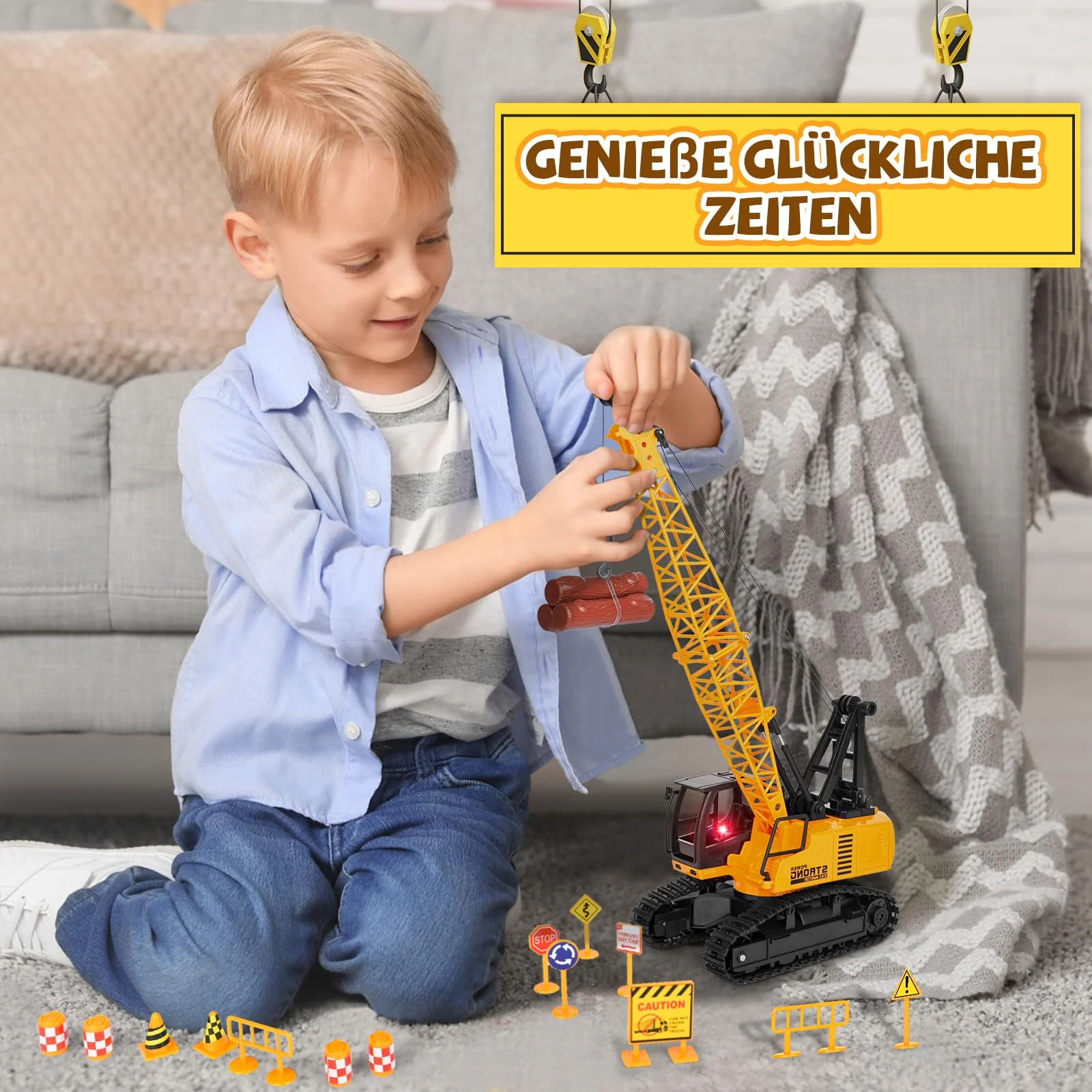Charmofun Kran Spielzeug, Ferngesteuerter Spielzeugkran mit 12 Kanälen, 2,4G RC Kran mit Lichtern und Geräuschen Realistischer, Weihnachten Kindertag Geburtstag Geschenke für Kinder - Image 3