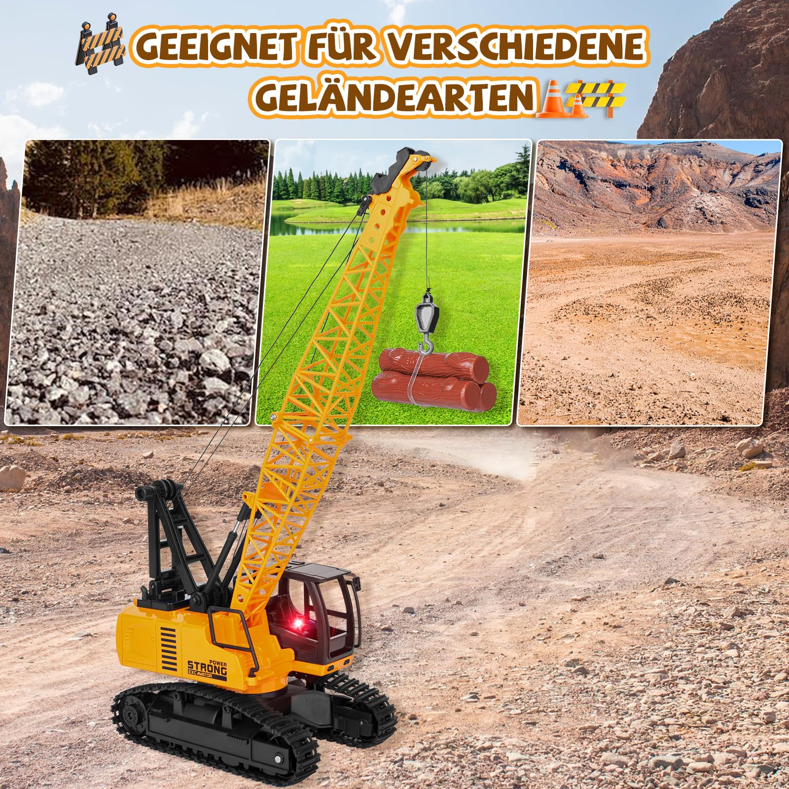 Charmofun Kran Spielzeug, Ferngesteuerter Spielzeugkran mit 12 Kanälen, 2,4G RC Kran mit Lichtern und Geräuschen Realistischer, Weihnachten Kindertag Geburtstag Geschenke für Kinder - Image 4