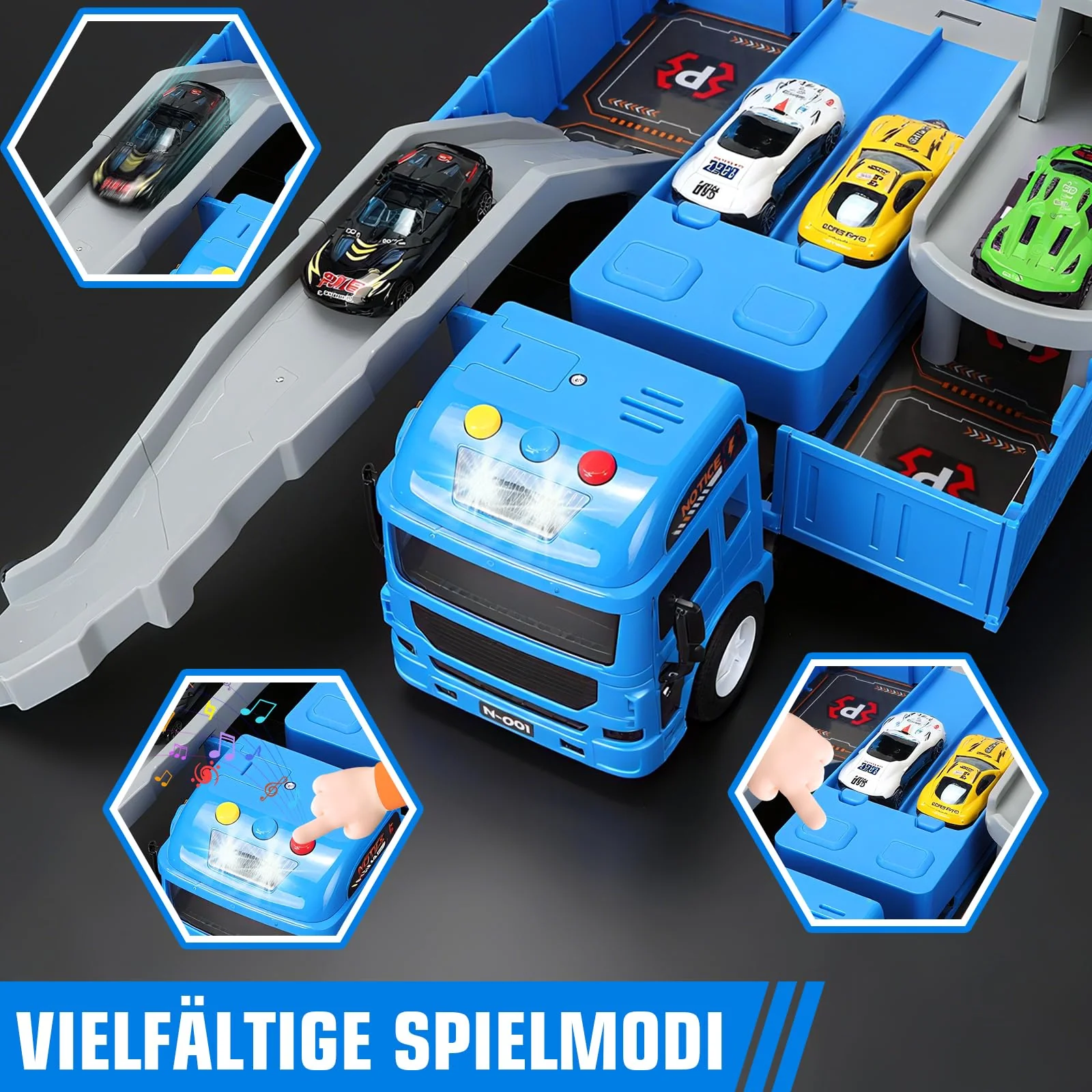Charmofun LKW Kran mit Doppelter Auswurfschiene, Baustellenfahrzeuge Kinder Spielzeugset – Bagger, Bulldozer, Straßenwalze, Gabelstapler, Drehbarem Kran – Konstruktionsfahrzeuge Geschenk Ab 3 Jahren - Image 4