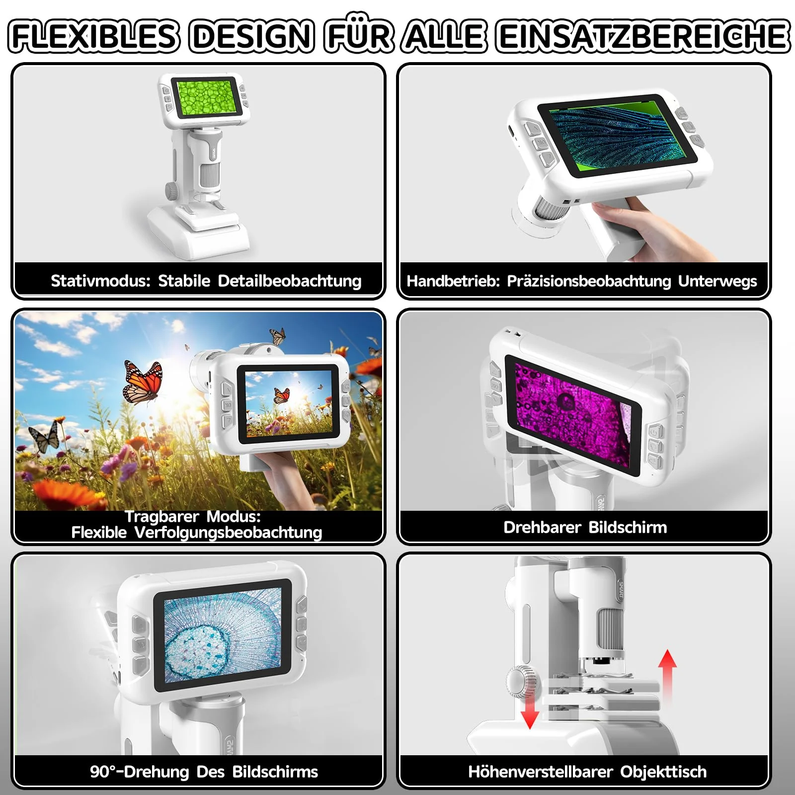 Charmofun Mikroskop für Kinder, Digitales Mikroskop mit 4 Zoll LCD-Display und 1600X Große Vergrößerung, Microscope for Kids mit 64GB Speicherkarte, Foto-und Videoaufnahme, Hand-und Stativfunktion - Image 5