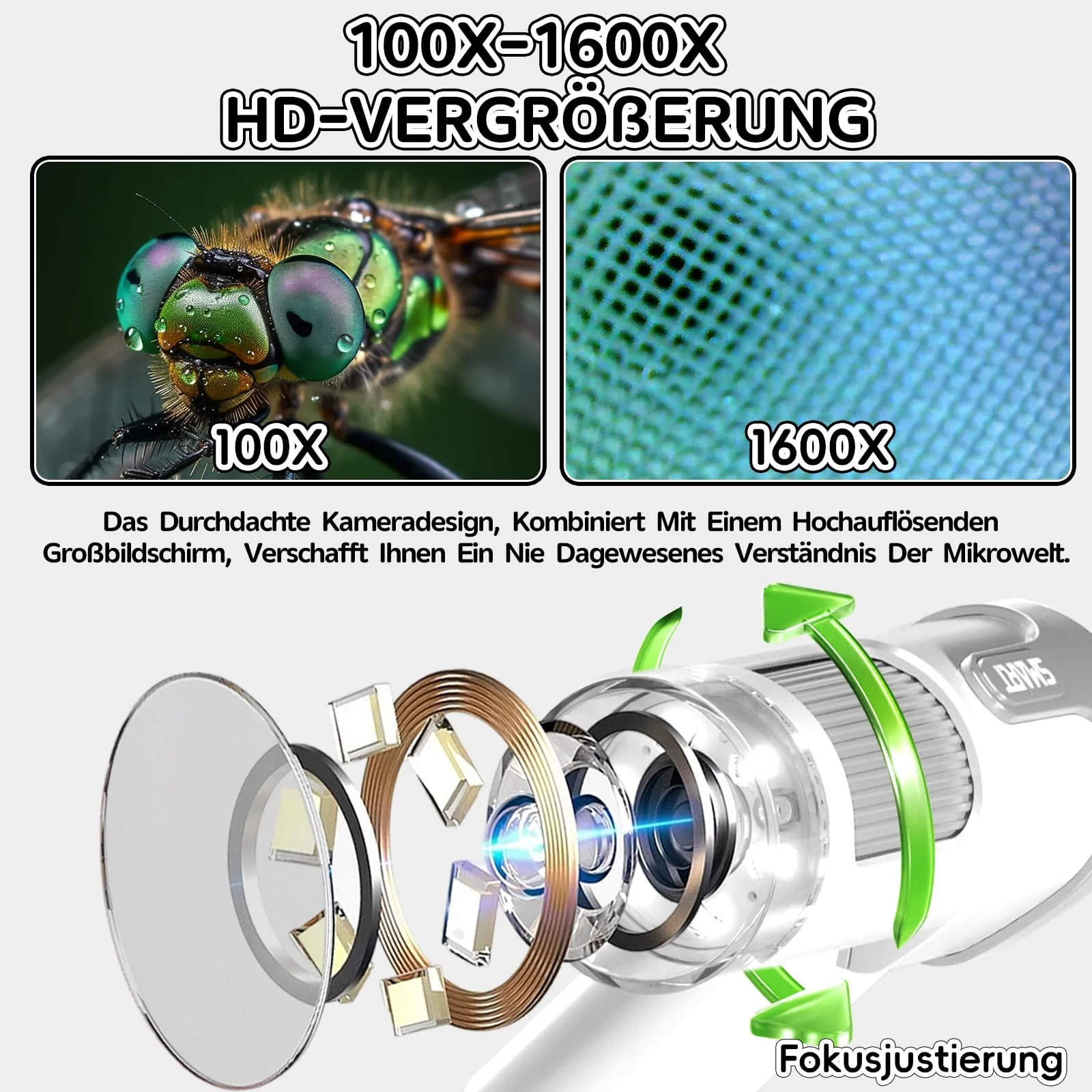Charmofun Mikroskop für Kinder, Digitales Mikroskop mit 4 Zoll LCD-Display und 1600X Große Vergrößerung, Microscope for Kids mit 64GB Speicherkarte, Foto-und Videoaufnahme, Hand-und Stativfunktion - Image 8