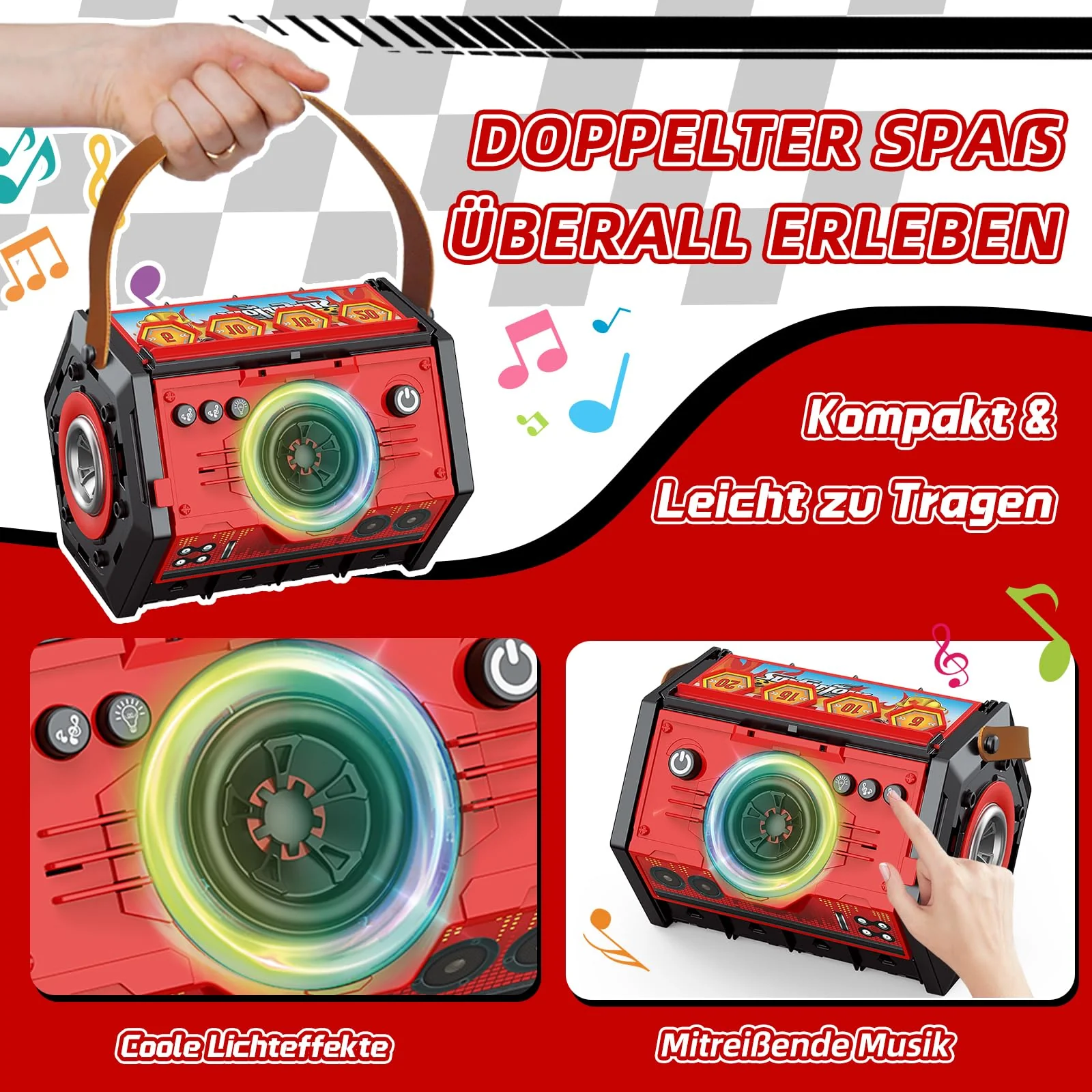 Charmofun Mini Autorennbahn für Kinder mit Licht & Musik, Auto Rennbahn für Kinder mit 4 Spuren, 4 Autos, Tragbare Autorennbahn Spielzeug Geschenk für Jungen ab 5+ Jahren (Rot) - Image 6