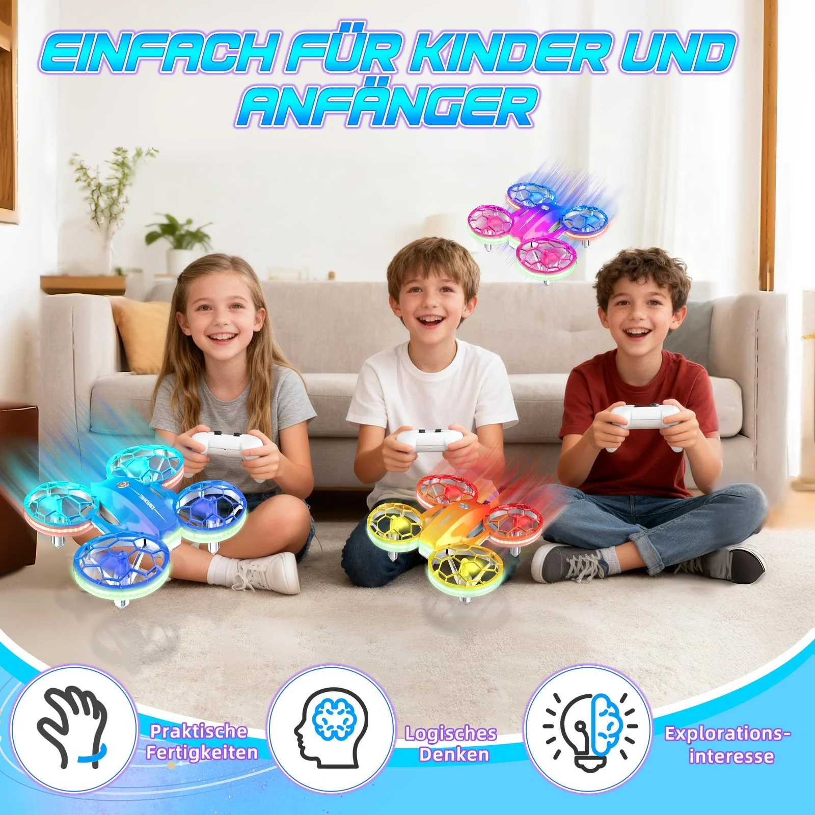 Charmofun Mini Drohne für Kinder, Drone kinder mit 360° Flips, Indoor Outdoor RC Drone mit 4 LED-Licht, 3 Akku, RC Flugzeug Quadrocopter Geschenke für Jungen ab 6 + Jahre und Anfänger - Image 5