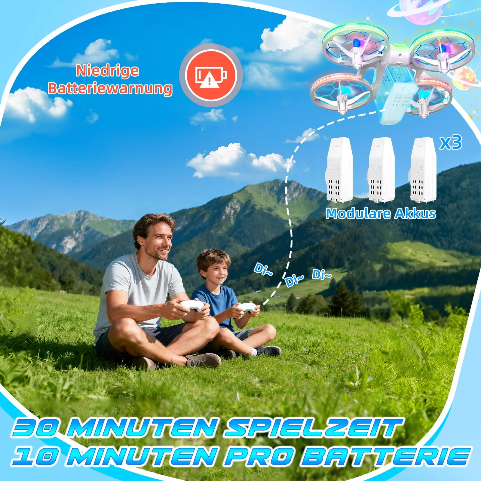 Charmofun Mini Drohne für Kinder, Drone kinder mit 360° Flips, Indoor Outdoor RC Drone mit 4 LED-Licht, 3 Akku, RC Flugzeug Quadrocopter Geschenke für Jungen ab 6 + Jahre und Anfänger - Image 6
