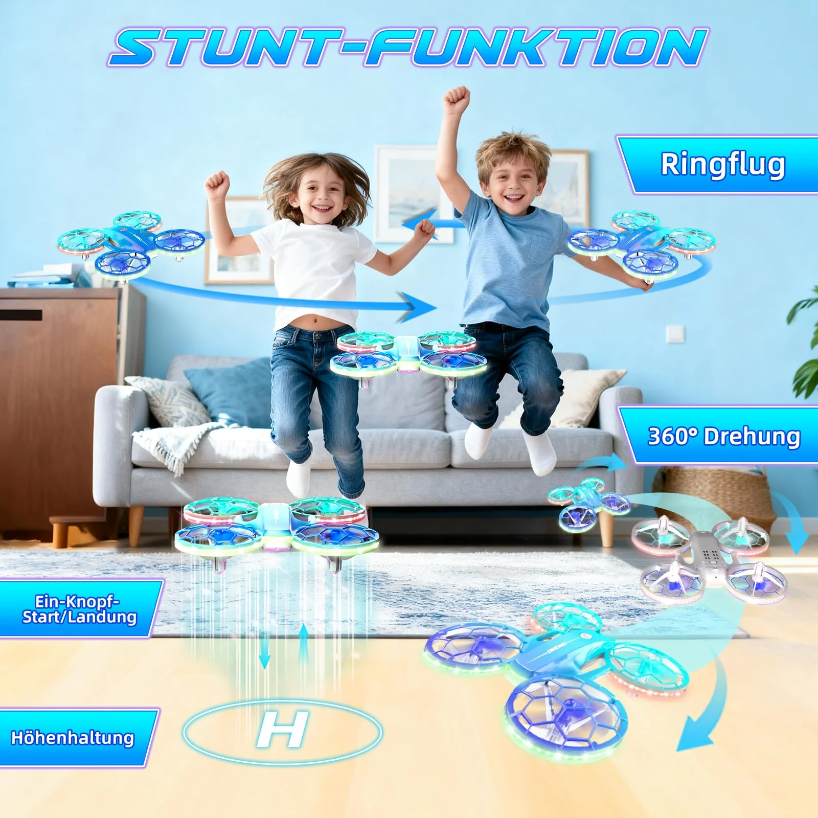 Charmofun Mini Drohne für Kinder, Drone kinder mit 360° Flips, Indoor Outdoor RC Drone mit 4 LED-Licht, 3 Akku, RC Flugzeug Quadrocopter Geschenke für Jungen ab 6 + Jahre und Anfänger - Image 8