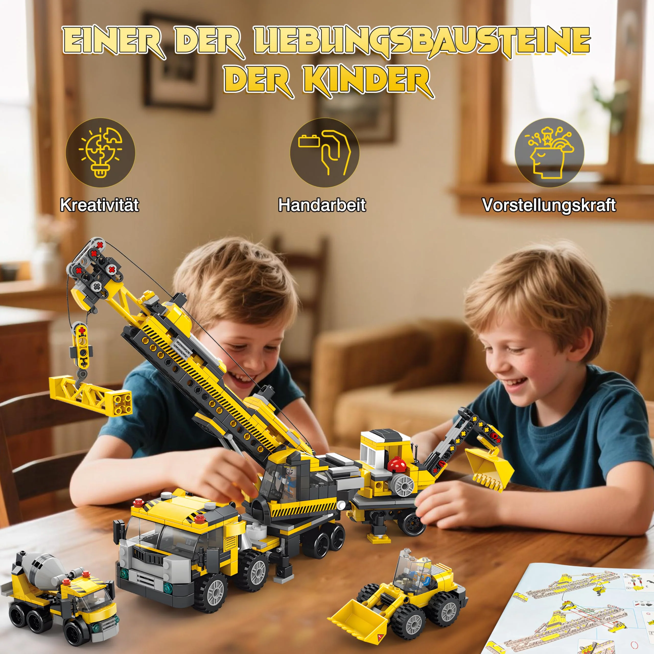 Charmofun Techink Kran Bauspielzeugsets, 854 Teile Klemmbausteine Technik ab 6-12 Jahre für Jungen, LKW-Kran&Turmkran, Variable 7 Technik Modellen, STEM Spielzeug Geschenke für Kinder - Image 4