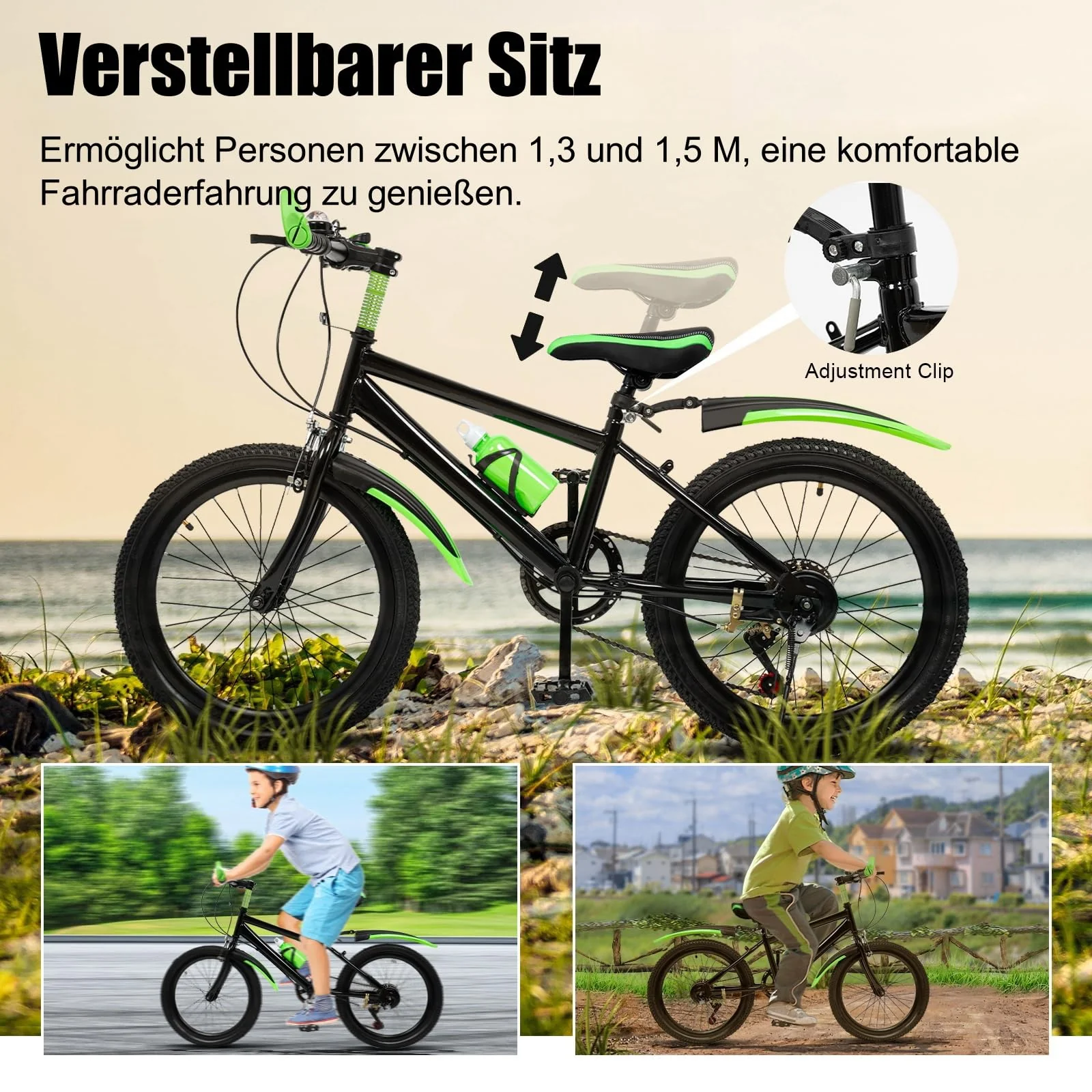 Charocean Mountainbike 20 Zoll Kinderfahrrad Kinder Fahrrad für Jungen & Mädchen, 7 Gang Mountainbike mit Schutzblech, Wasserflasche, Kompassglocke, Tragfähigkeit 85KG, Von 8-13 Jahren (Grün) - Image 9